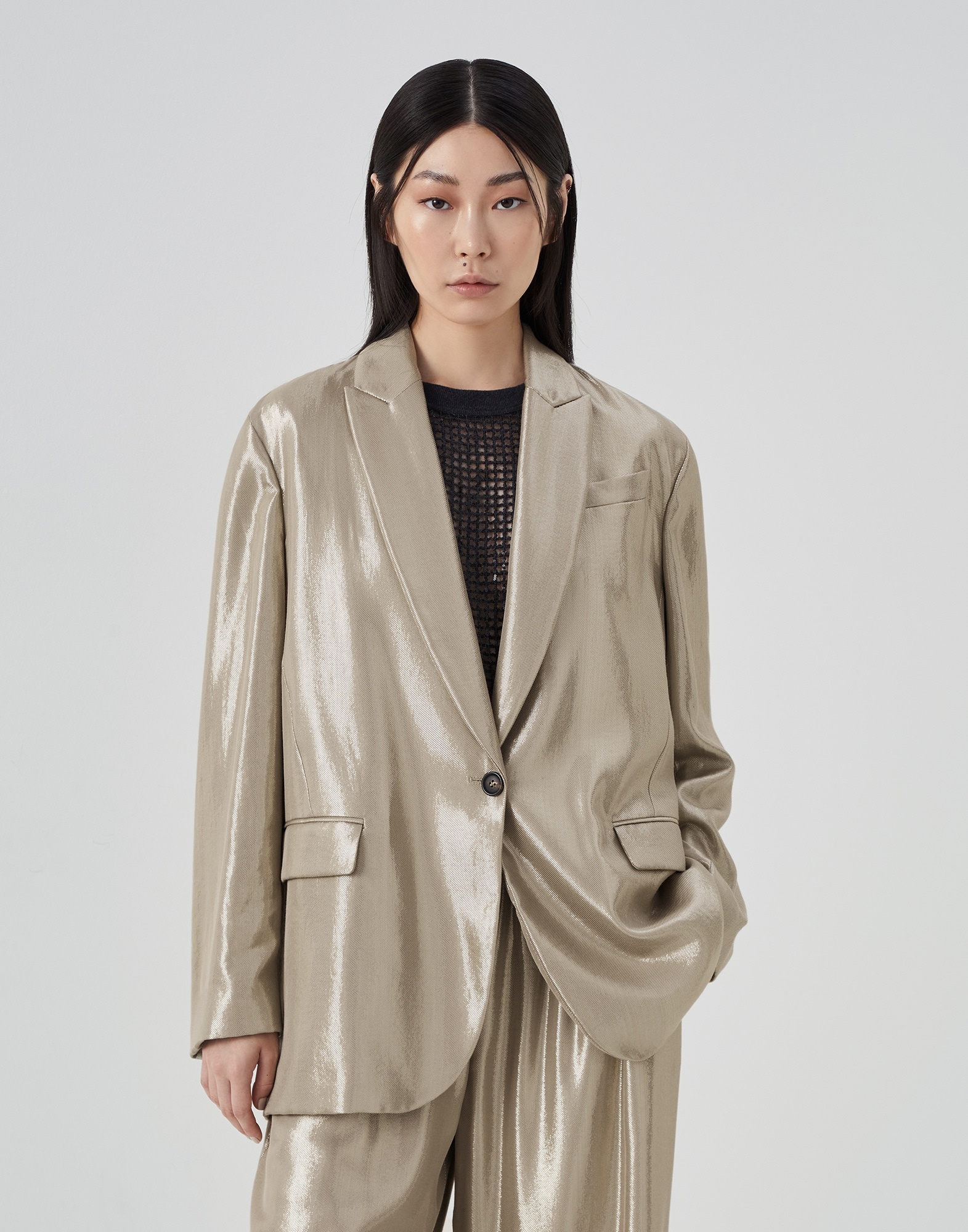 Sparkling gabardine blazer with monili - 1