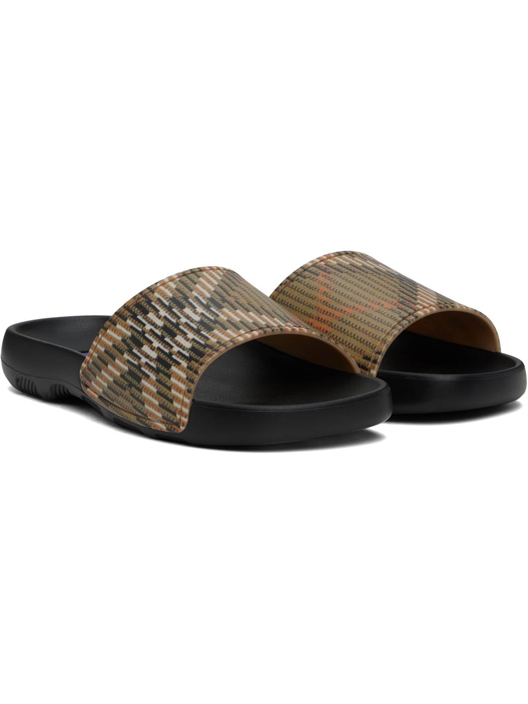 Beige & Black Check Dive Pool Slides - 4