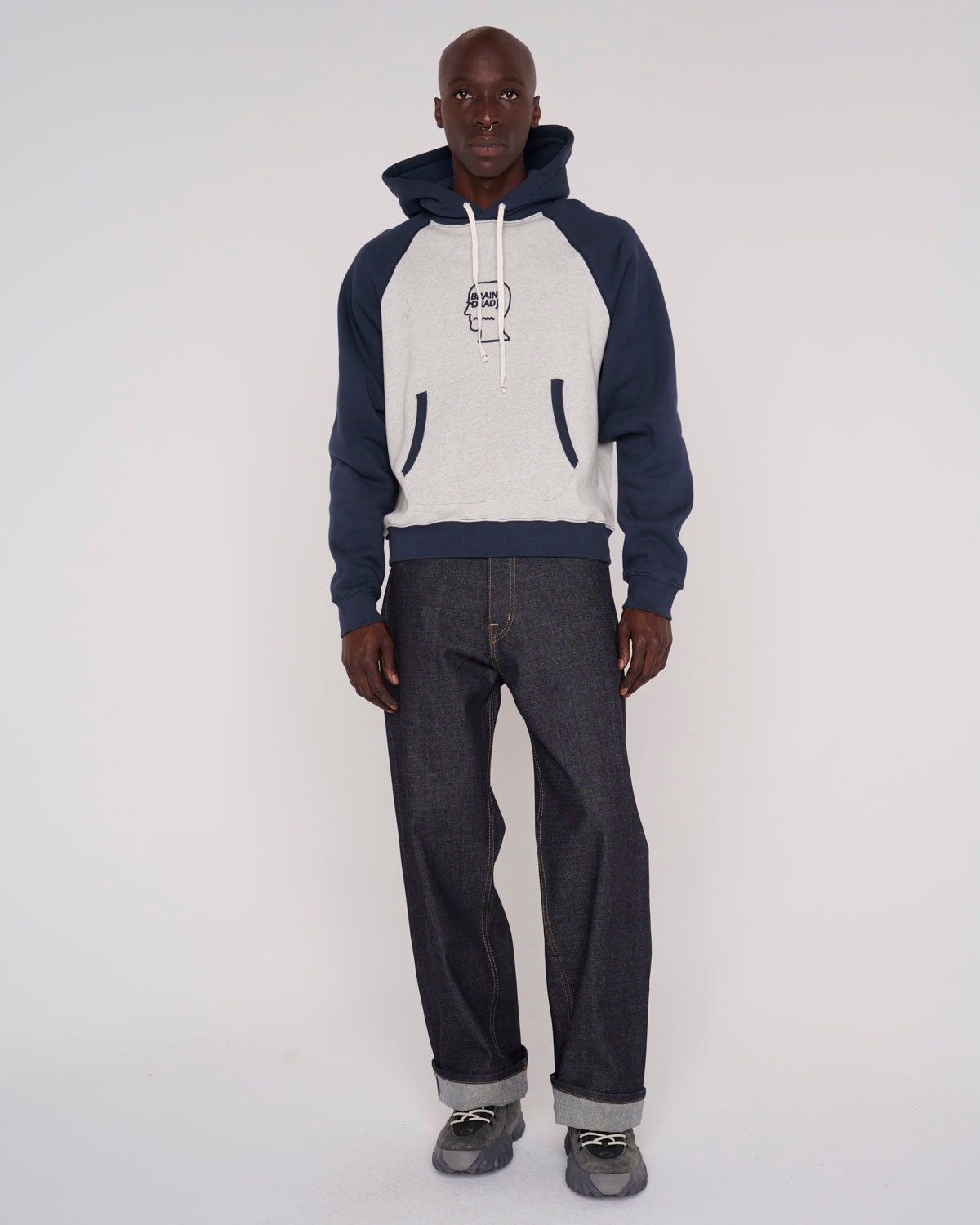 Fleece Logo Head Raglan Hoodie - Oatmeal Navy - 7