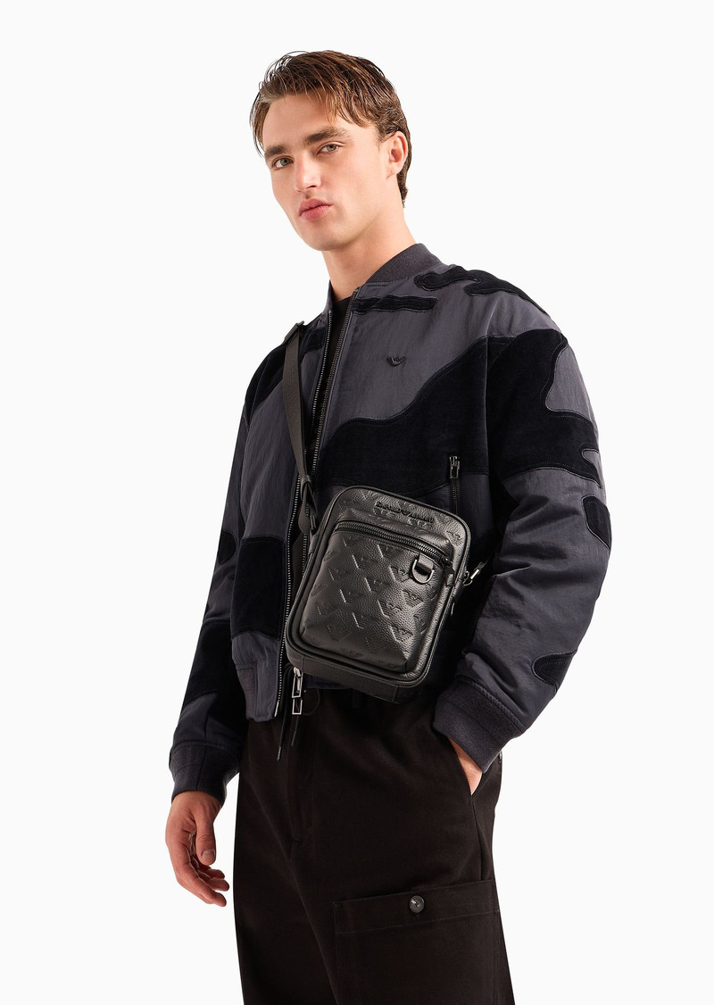 Leather shoulder bag with all-over embossed eagle 6