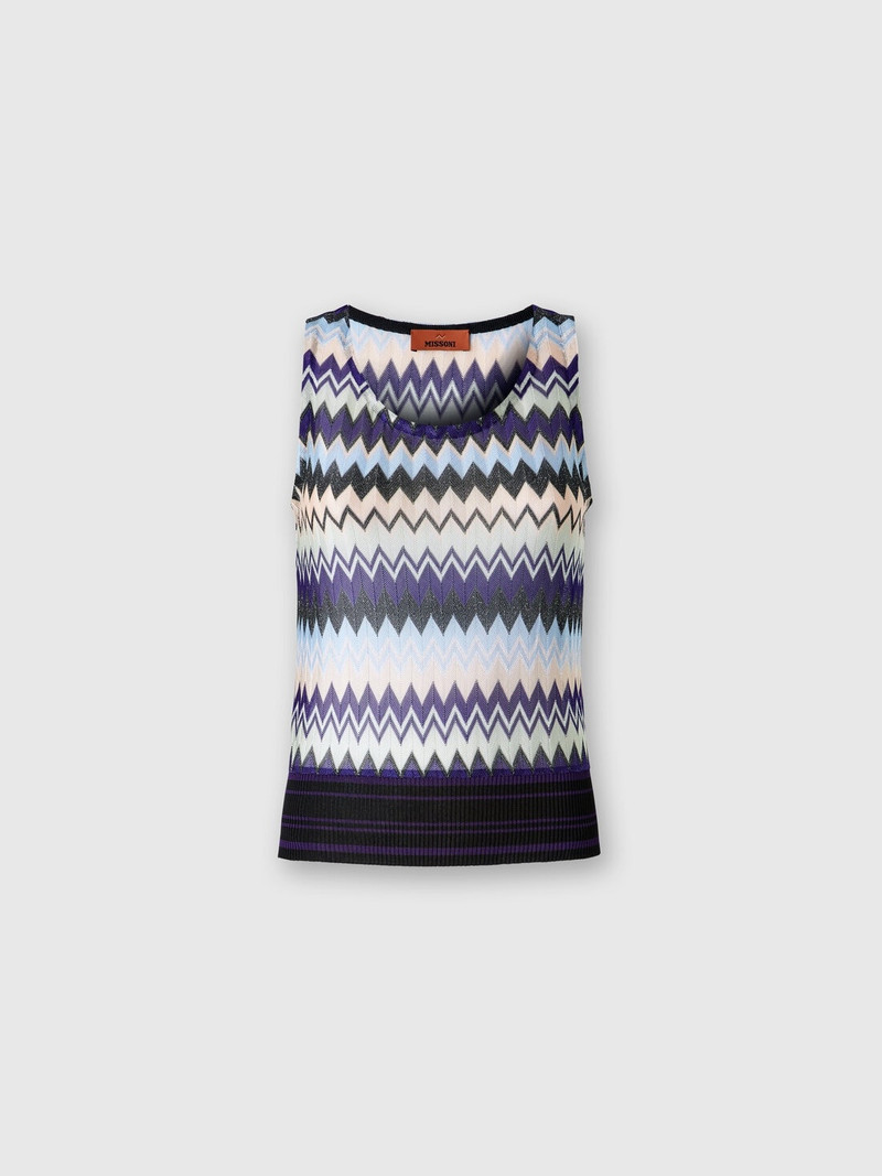 Sleeveless top in zig zag lamé viscose 1