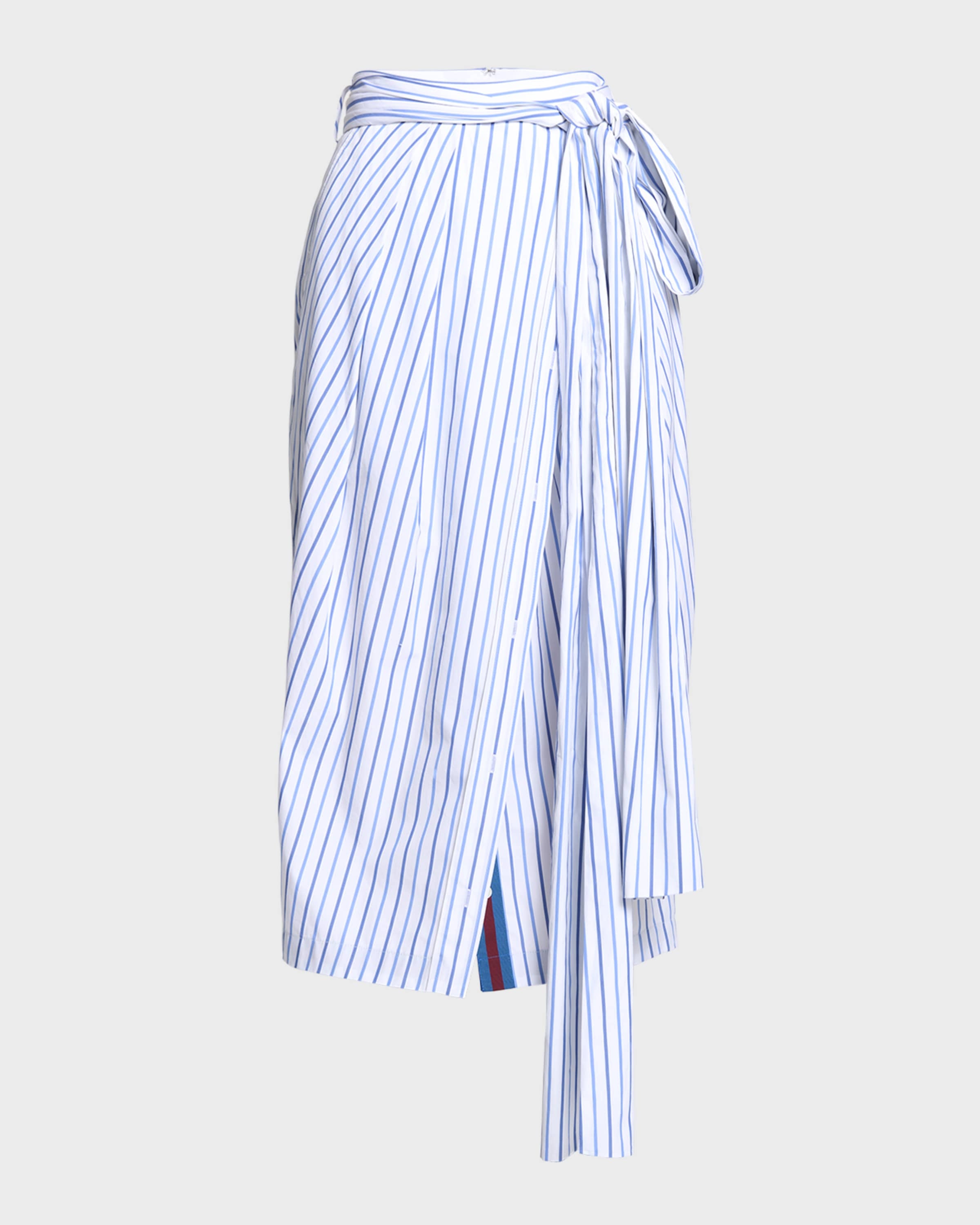 Solada Striped Poplin Midi Wrap Skirt - 1