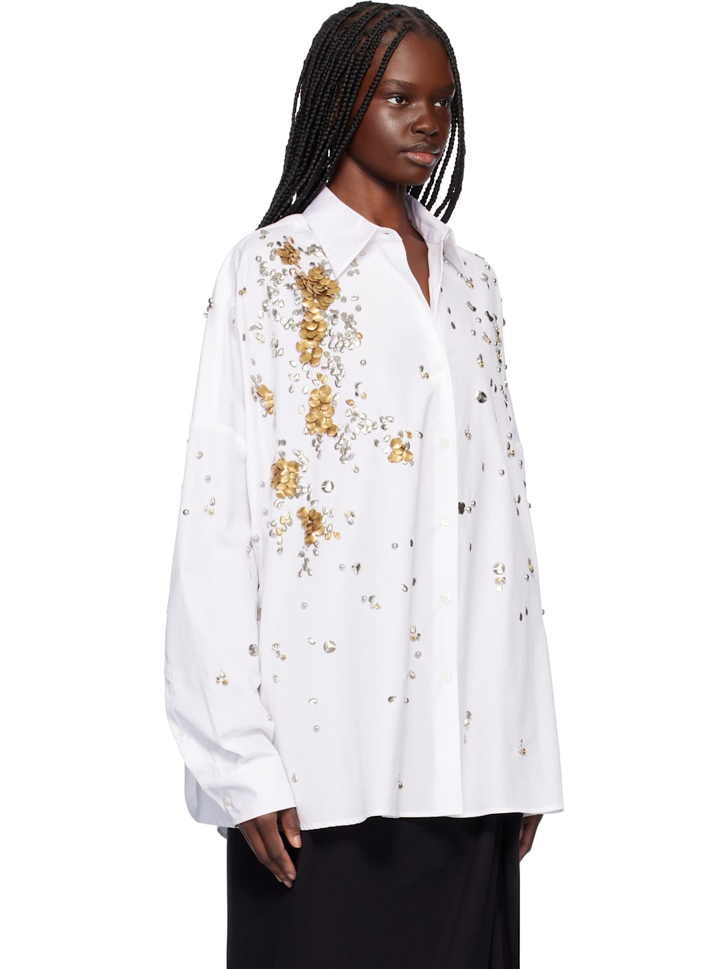 White Beaded Oversized Shirt - 2