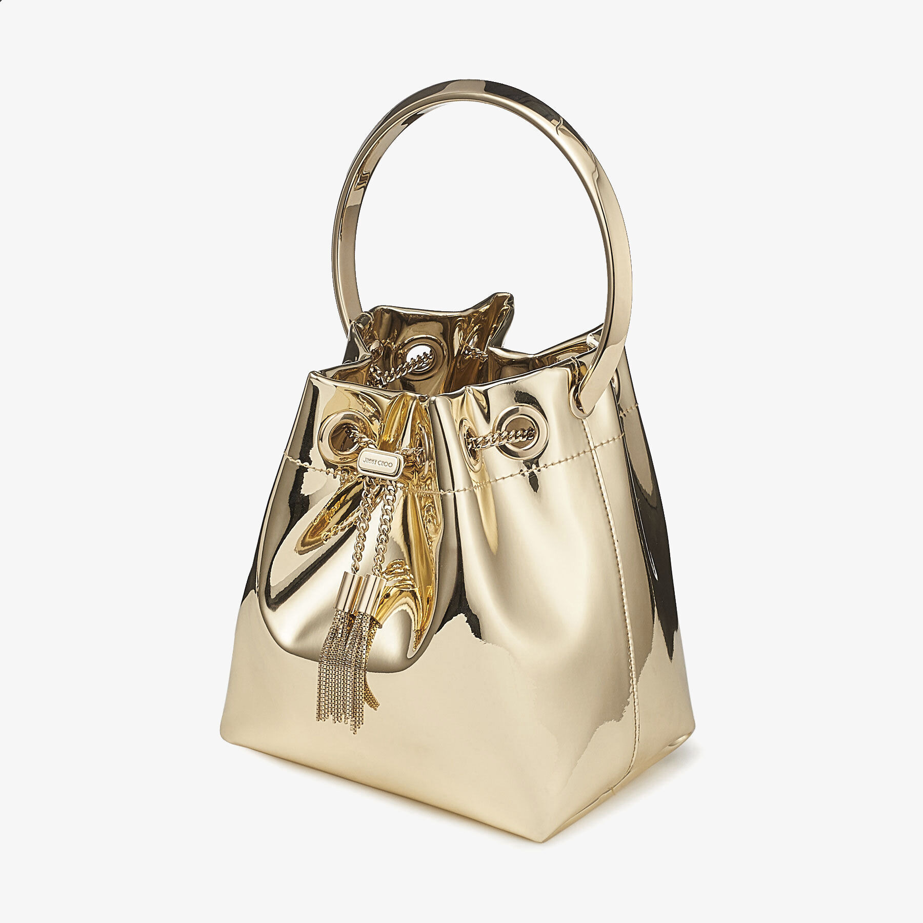 Bon Bon
Gold Mirror Fabric Mini Bag with Metal Handle - 2