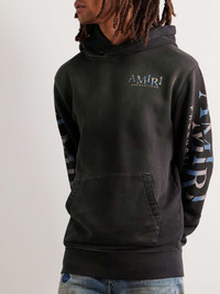 AMIRI Logo-Print Distressed Cotton-Jersey Hoodie | REVERSIBLE