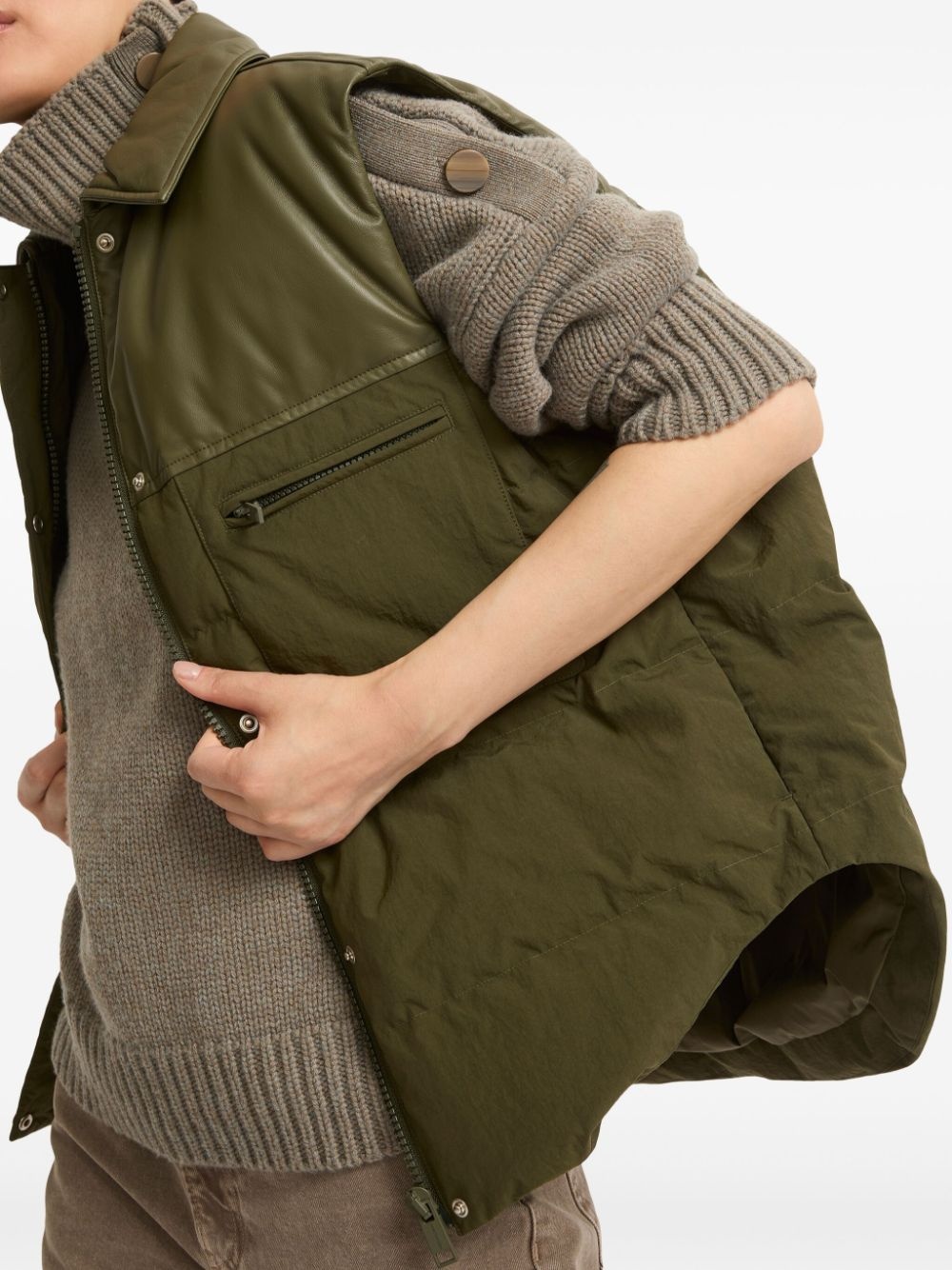 leather-panels down gilet - 6
