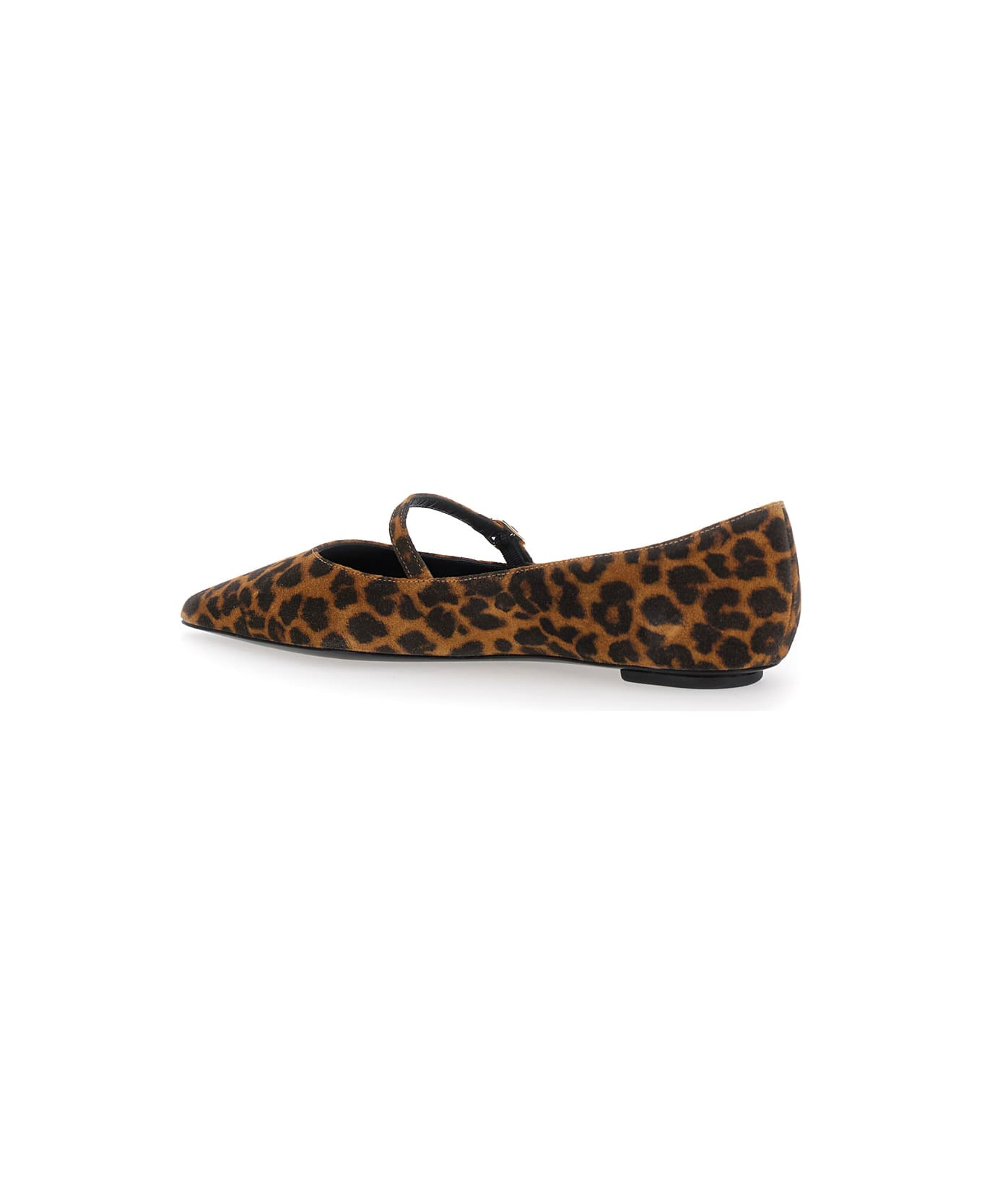 'emilia' Brown Ballet Shoes With Adjustable Strap Closure And All-over Leopard Motif In Suede Woman - 3