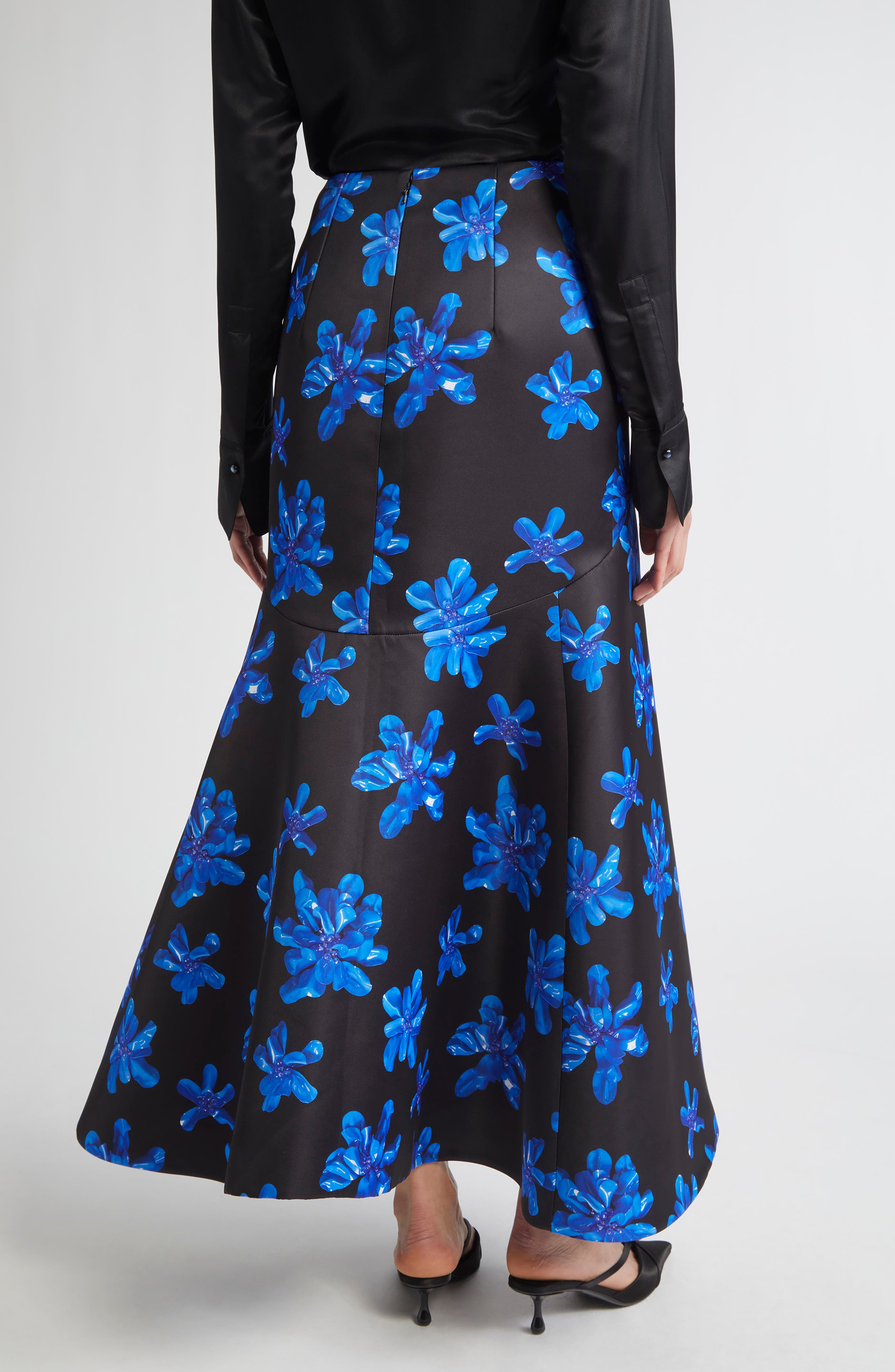 Emilia Wickstead Tamilla Floral Genzianella Mermaid Skirt in Electric Blue Floral On Black at Nordst - 3