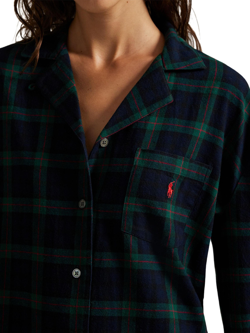 Women's Cozy Flannel Plaid Cotton Mini Shirtdress - Black Watch 4