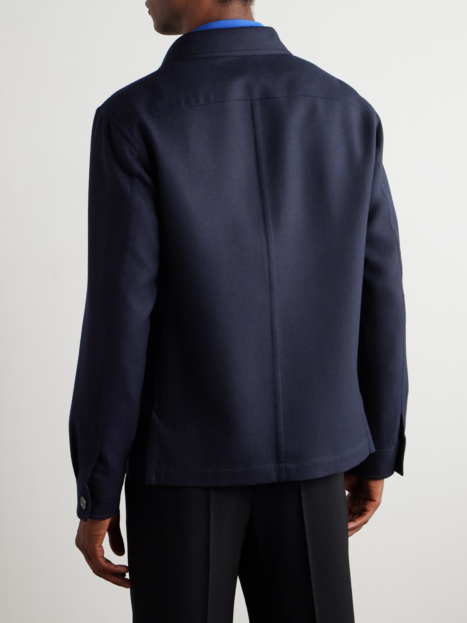 Wool and Silk-Blend Twill Overshirt Navy - 4