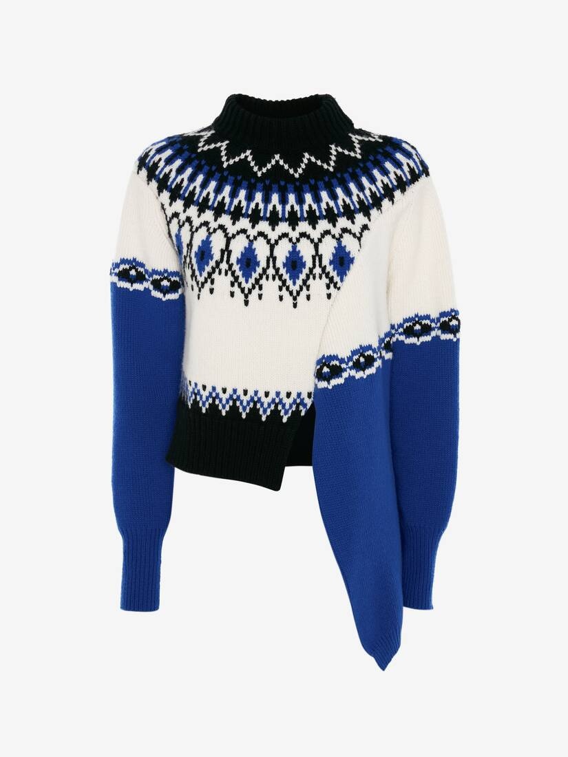 Wool Drape Fair Isle Jumper in Ivory/black - 1