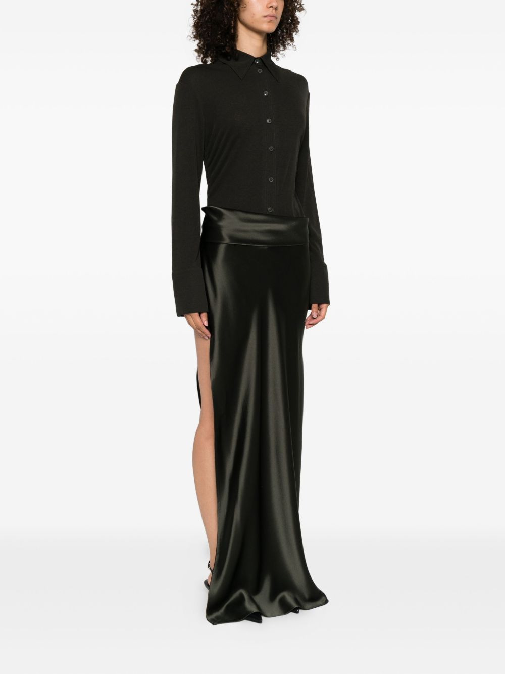 satin-paneled asymetrical maxi dress - 3