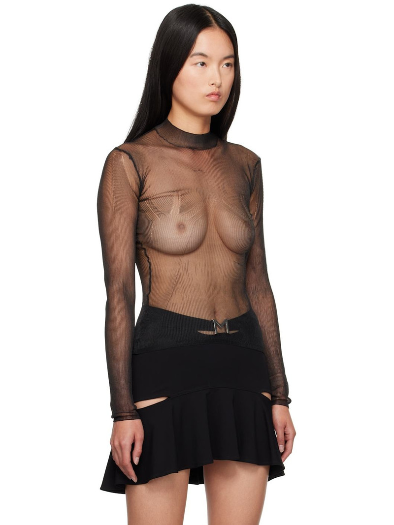 MUGLER Black Chic Mesh Long Sleeve T-shirt outlook
