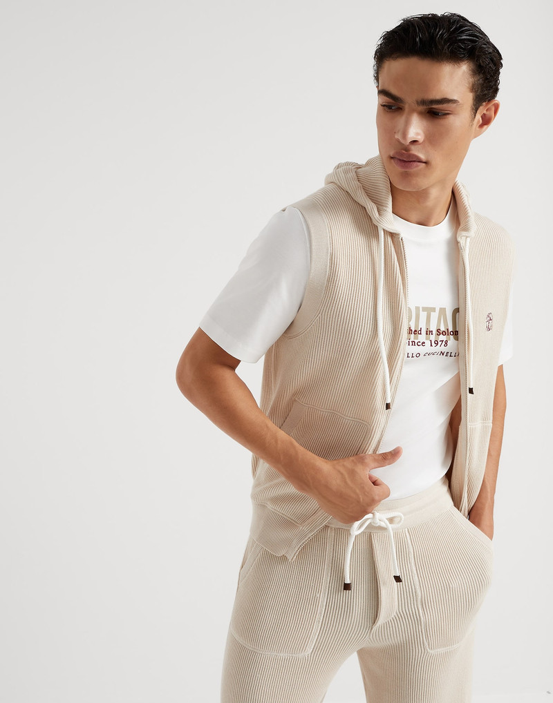 Cotton English rib sweater vest with zipper and hood 4