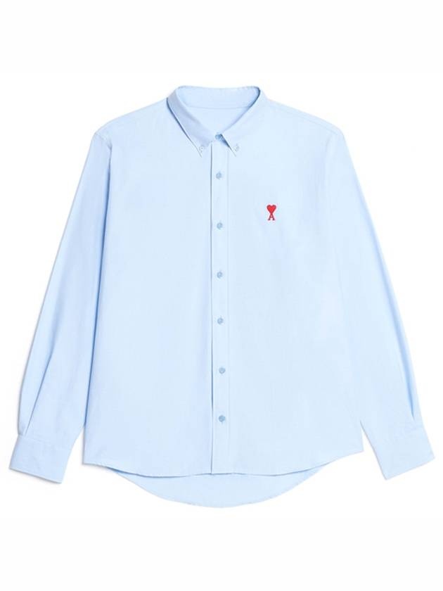 Heart Logo Oxford Button Down Long Sleeve Shirt Sky Blue - 2