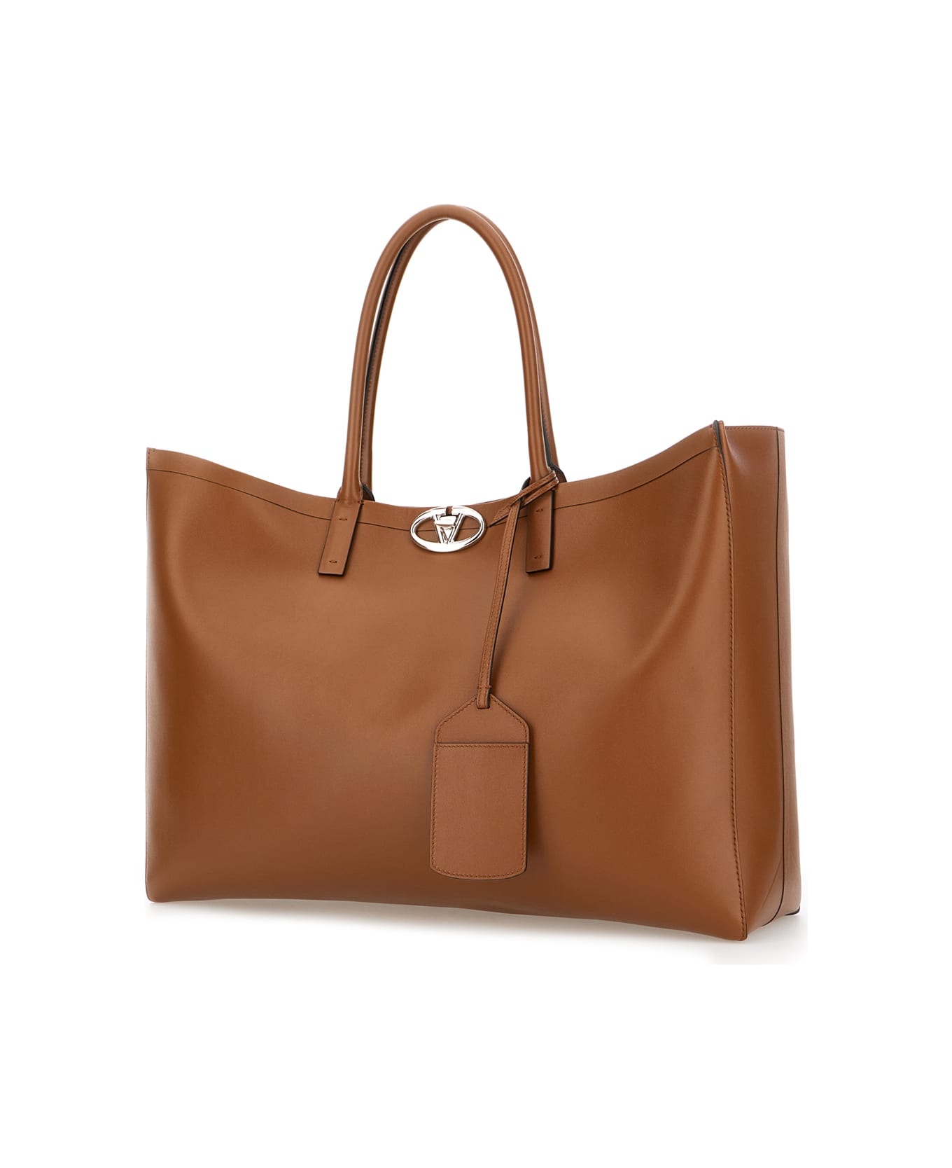 Brown Leather Medium Vlogo Locker Shopping Bag - 2