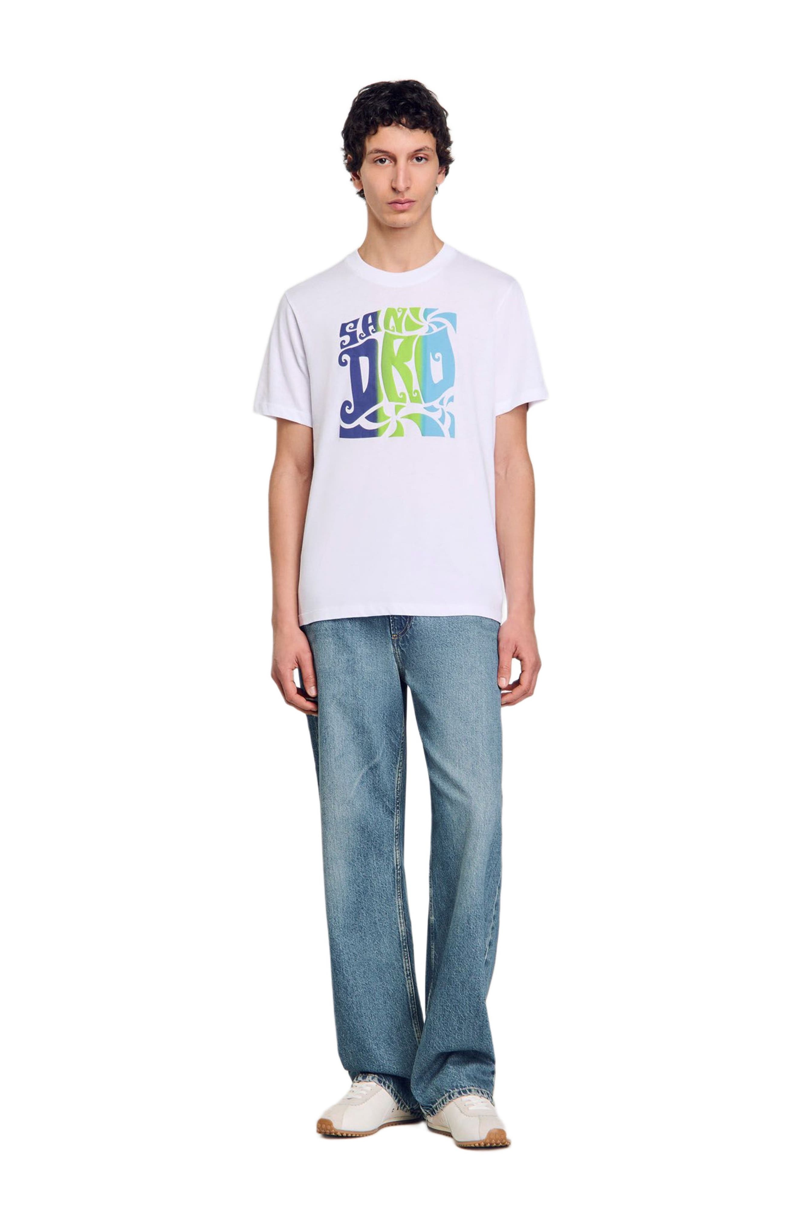 SANDRO Wave print cotton T-shirt in Optic White at Nordstrom - 1