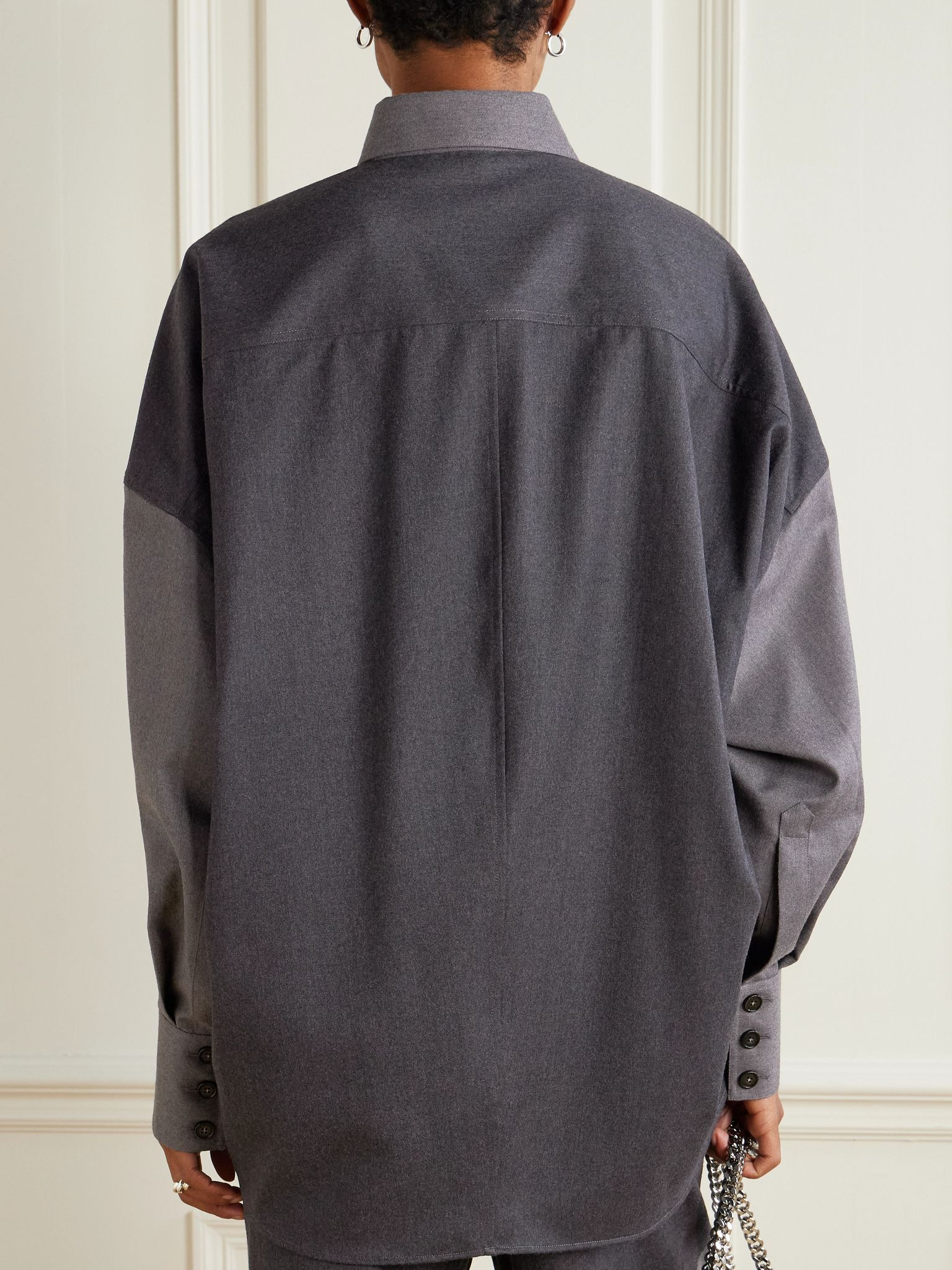 Oversized paneled wool-twill shirt Gray - 4