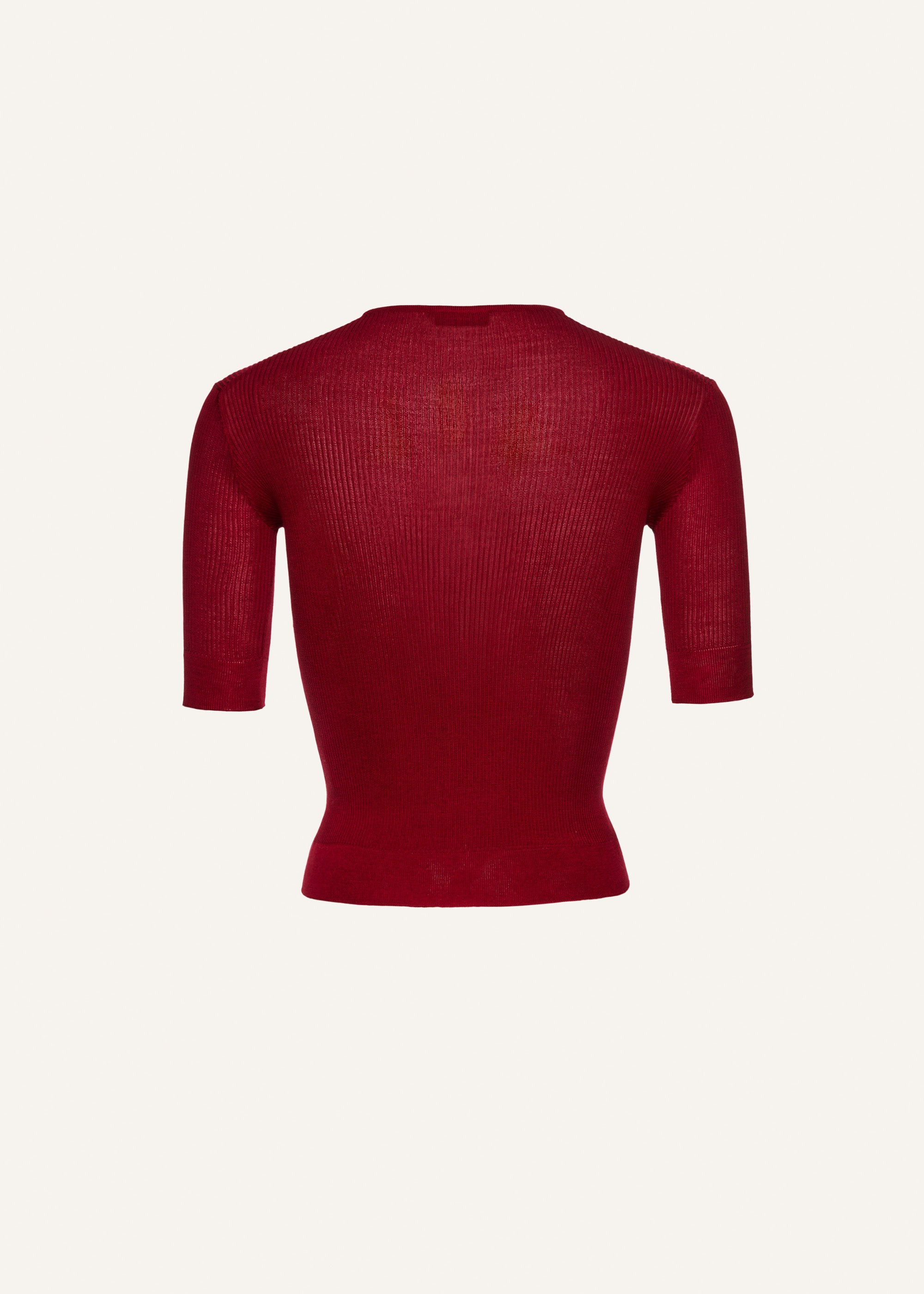 Short sleeve silk knit top in bordeaux - 2