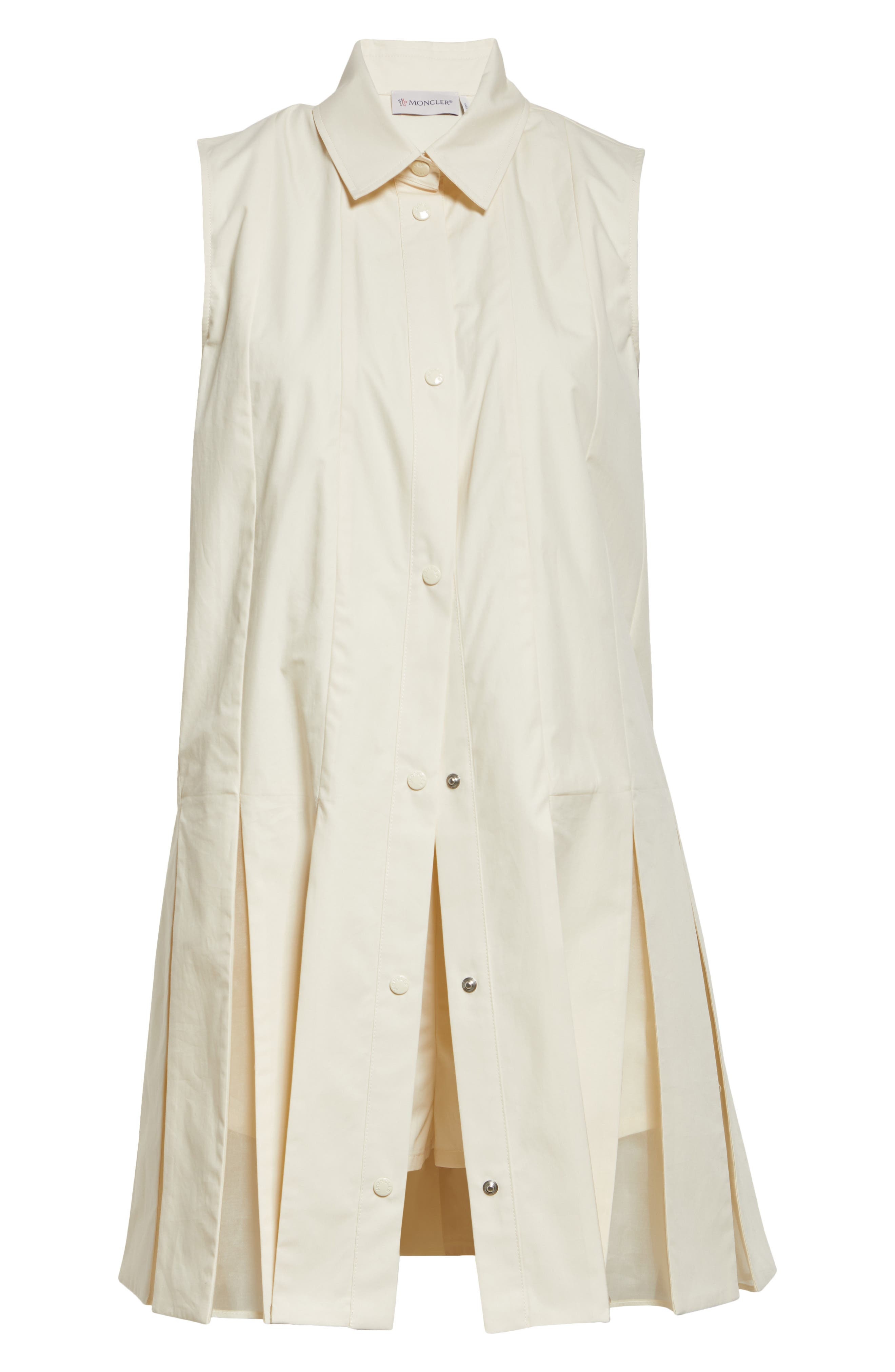 Moncler Pleated Organic Cotton Poplin & Silk Organza Mini Shirtdress in White at Nordstrom - 5