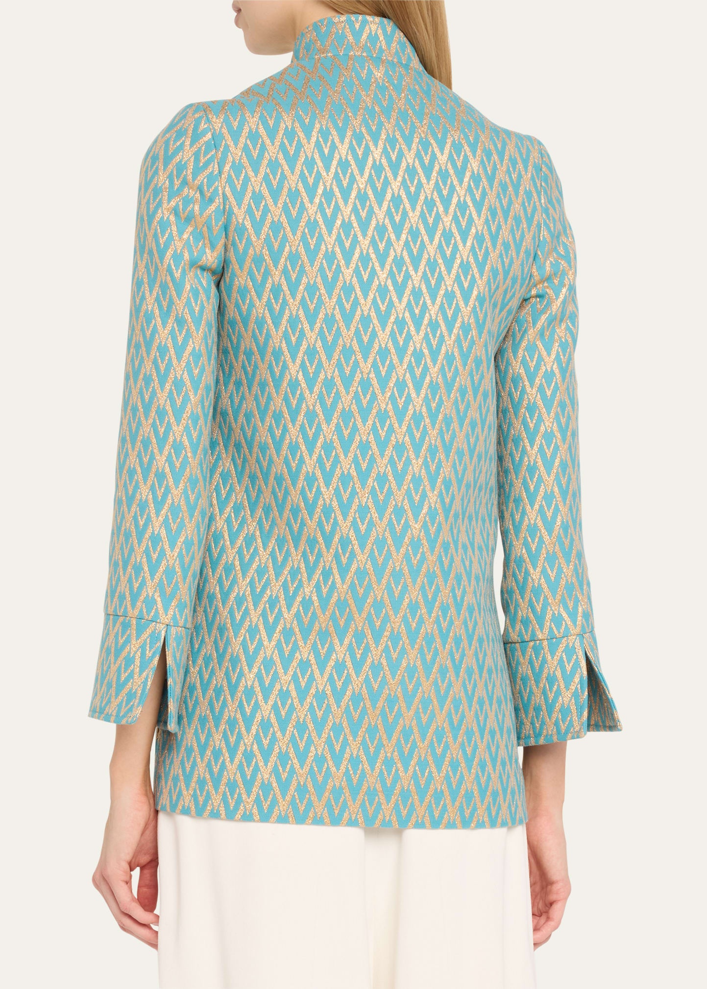 Valentino Metallic High Neck V Logo Wool Jacket