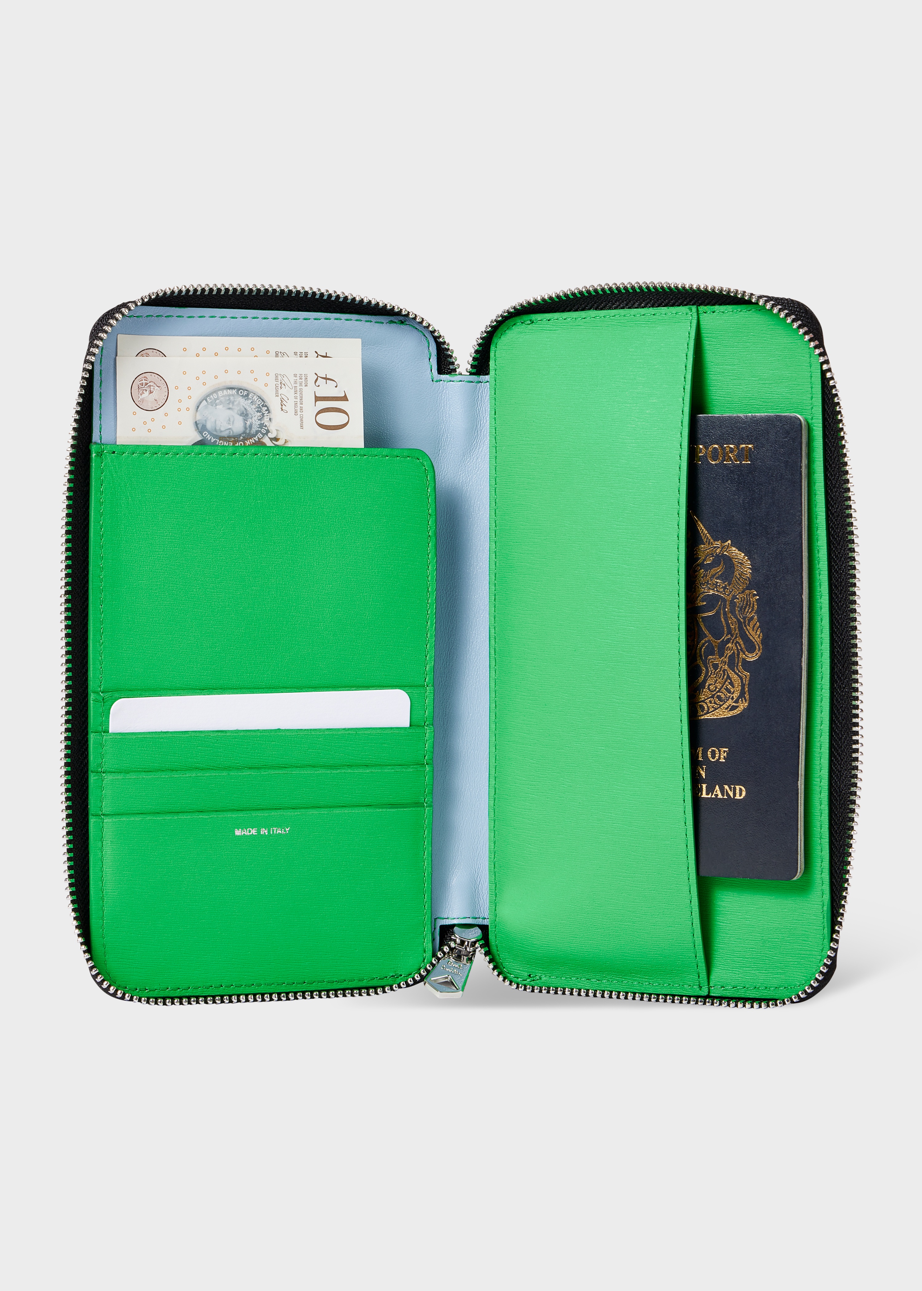 Black Grained Leather Contrast Interior Zip Wallet - 2