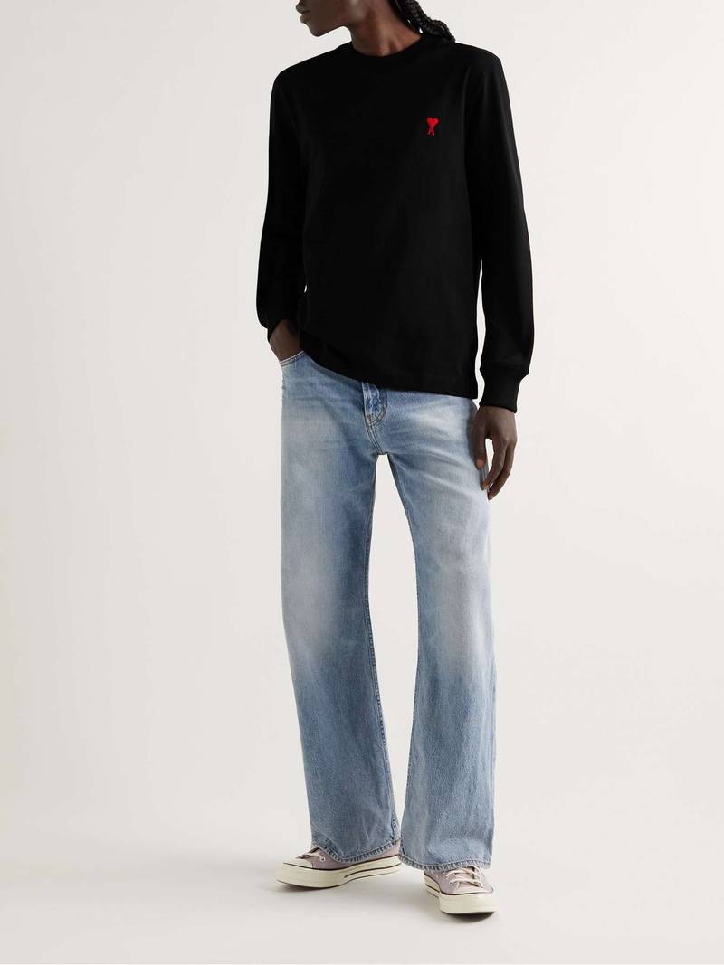 AMI Paris Logo-Embroidered Cotton-Jersey T-Shirt outlook