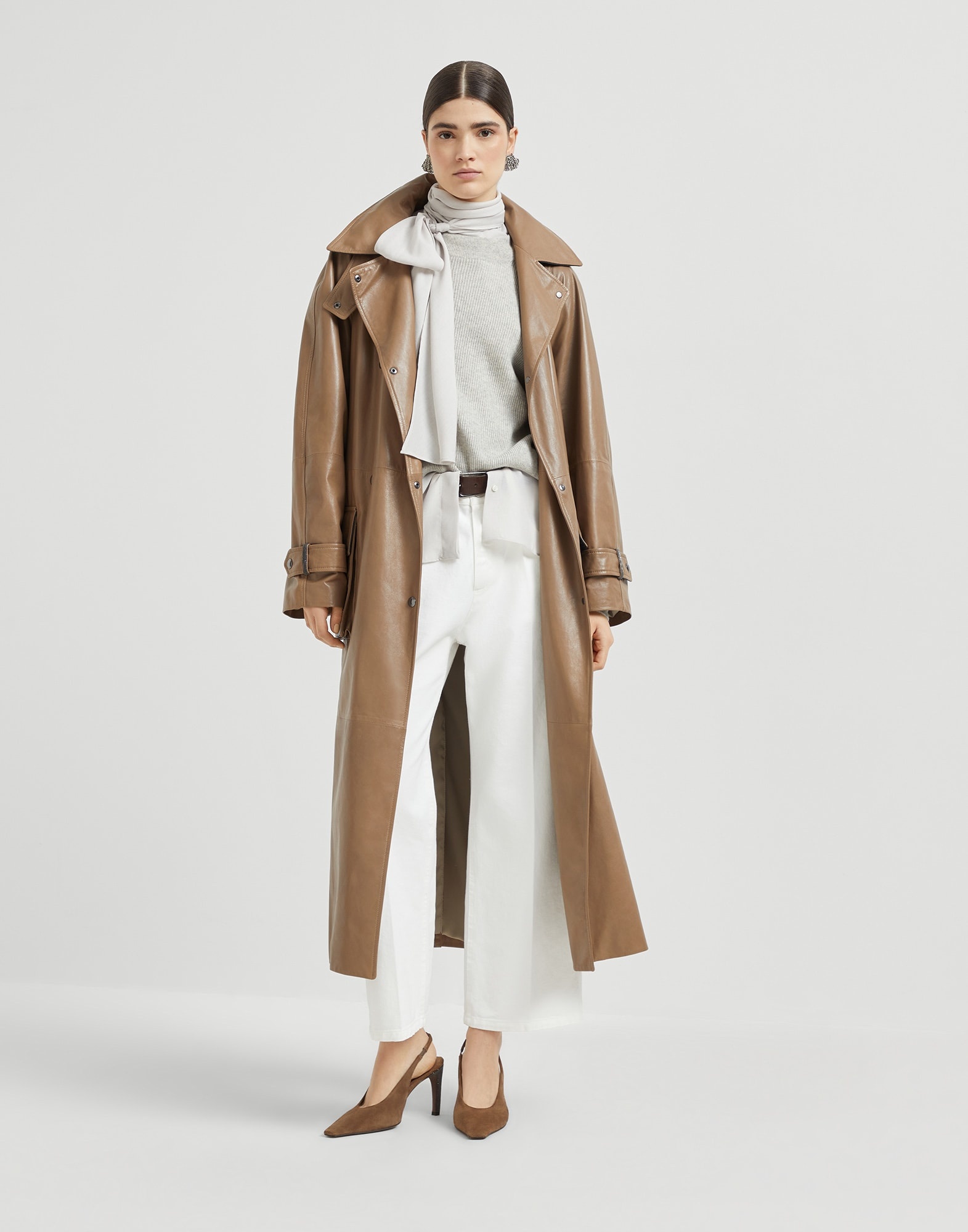Cashmere English rib sweater with detachable pussybow blouse and monili - 5