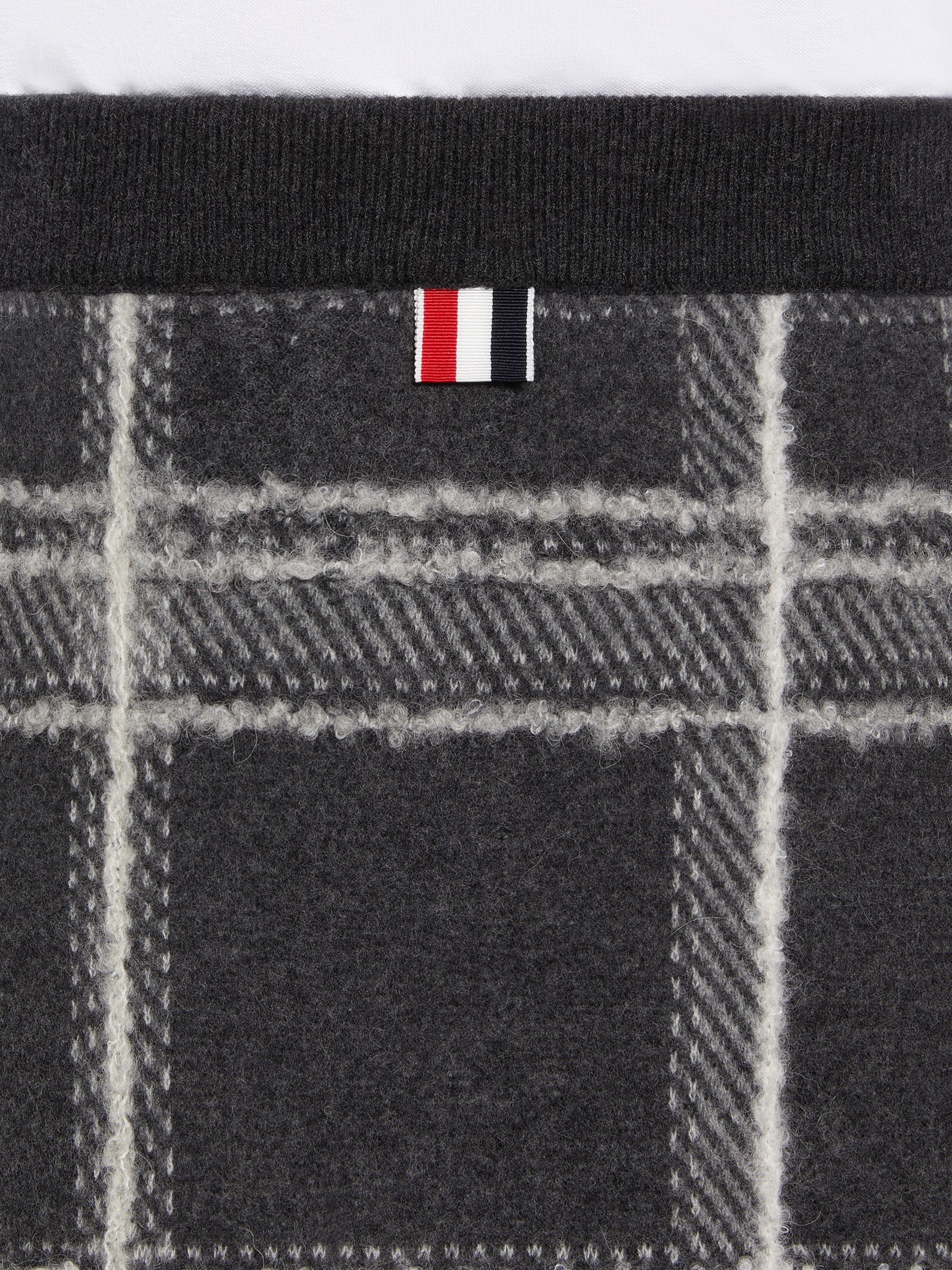 Dark Grey Hairline Madras Check Jacquard Boiled Wool Box Pleat Inlay Below-the-Knee Skirt - 6