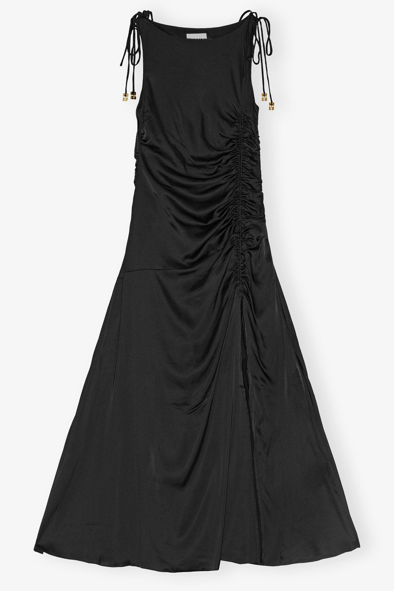 BLACK SATIN GATHERED DRESS 1