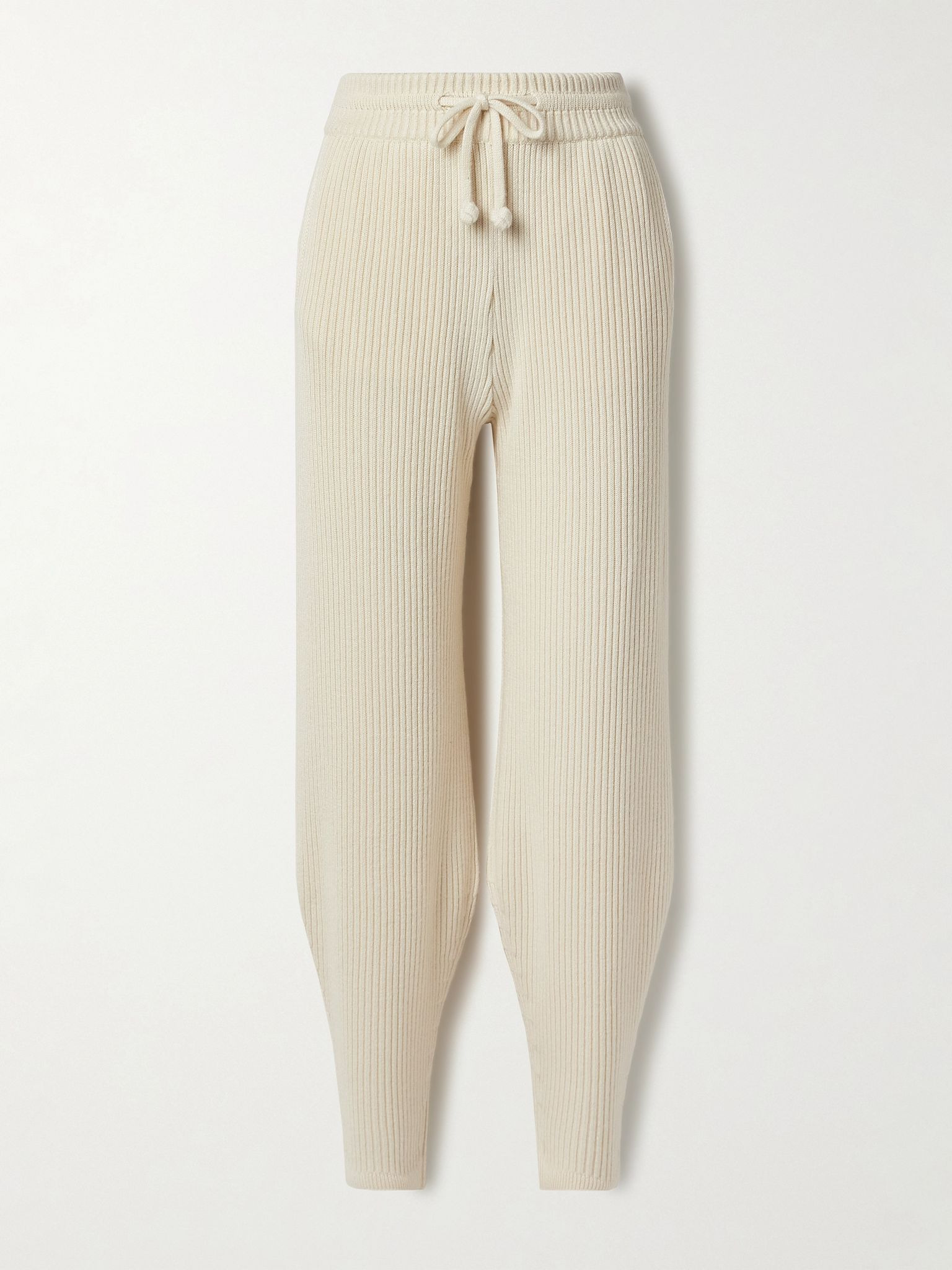 Ribbed silk and cashmere-blend tapered track pants Cream - 1
