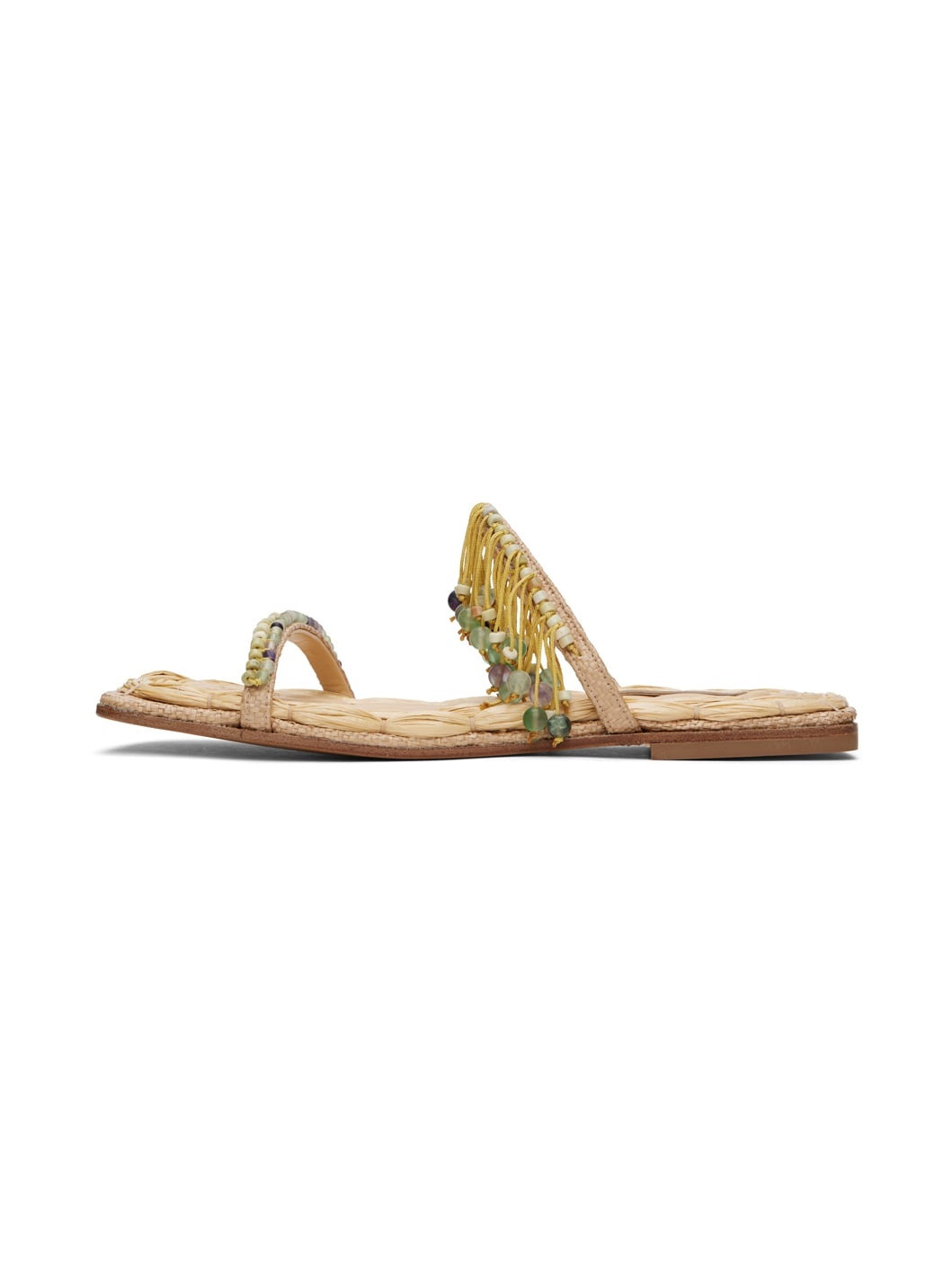 Beige Embellished Raffia Sandals - 3