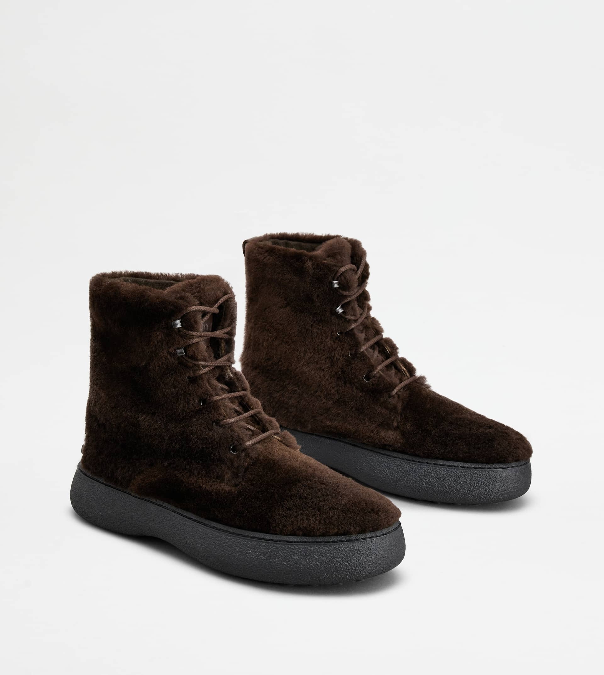 TOD'S W. G. LACE-UP ANKLE BOOTS IN SHEEPSKIN - BROWN - 3