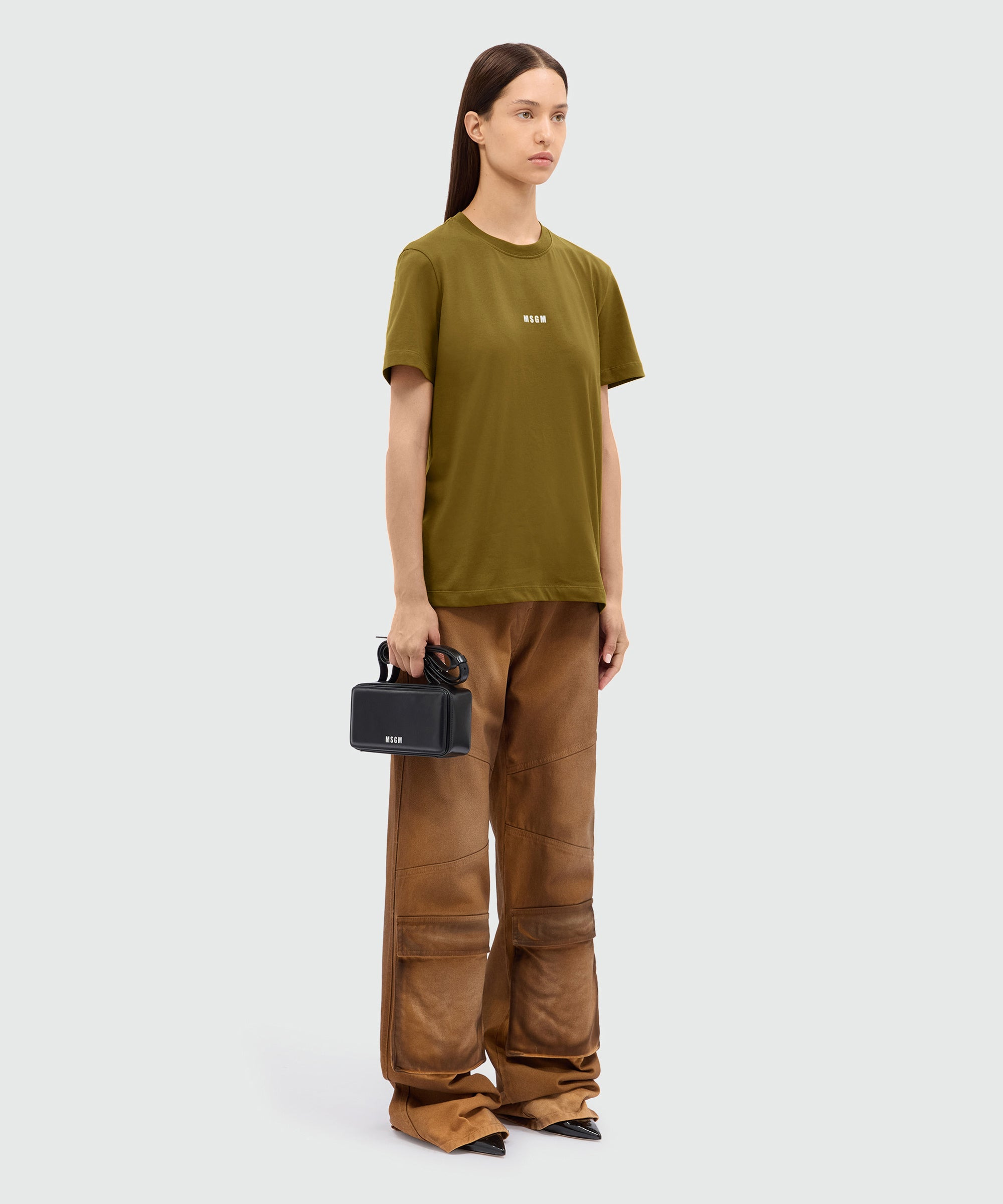 Olive green jersey T-shirt with MSGM micrologo - 4