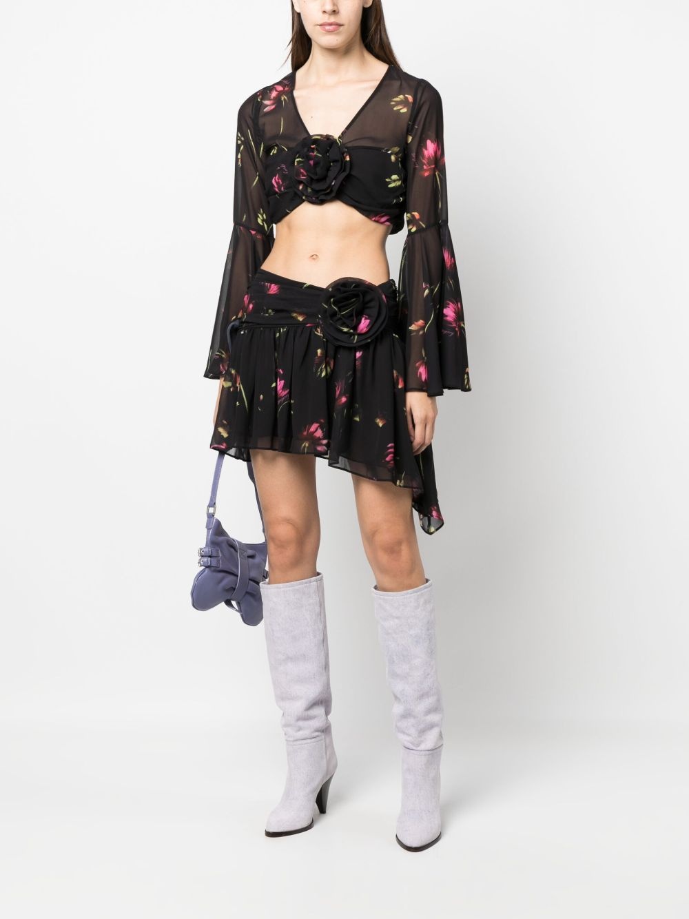 semi-sheer floral-print cropped blouse - 2