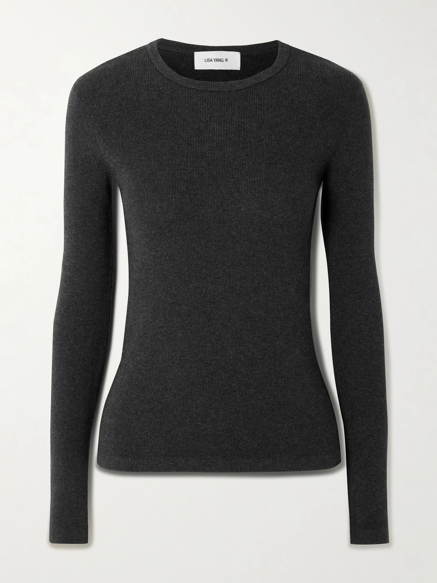 Vivian ribbed cotton and cashmere-blend T-shirt Charcoal - 1