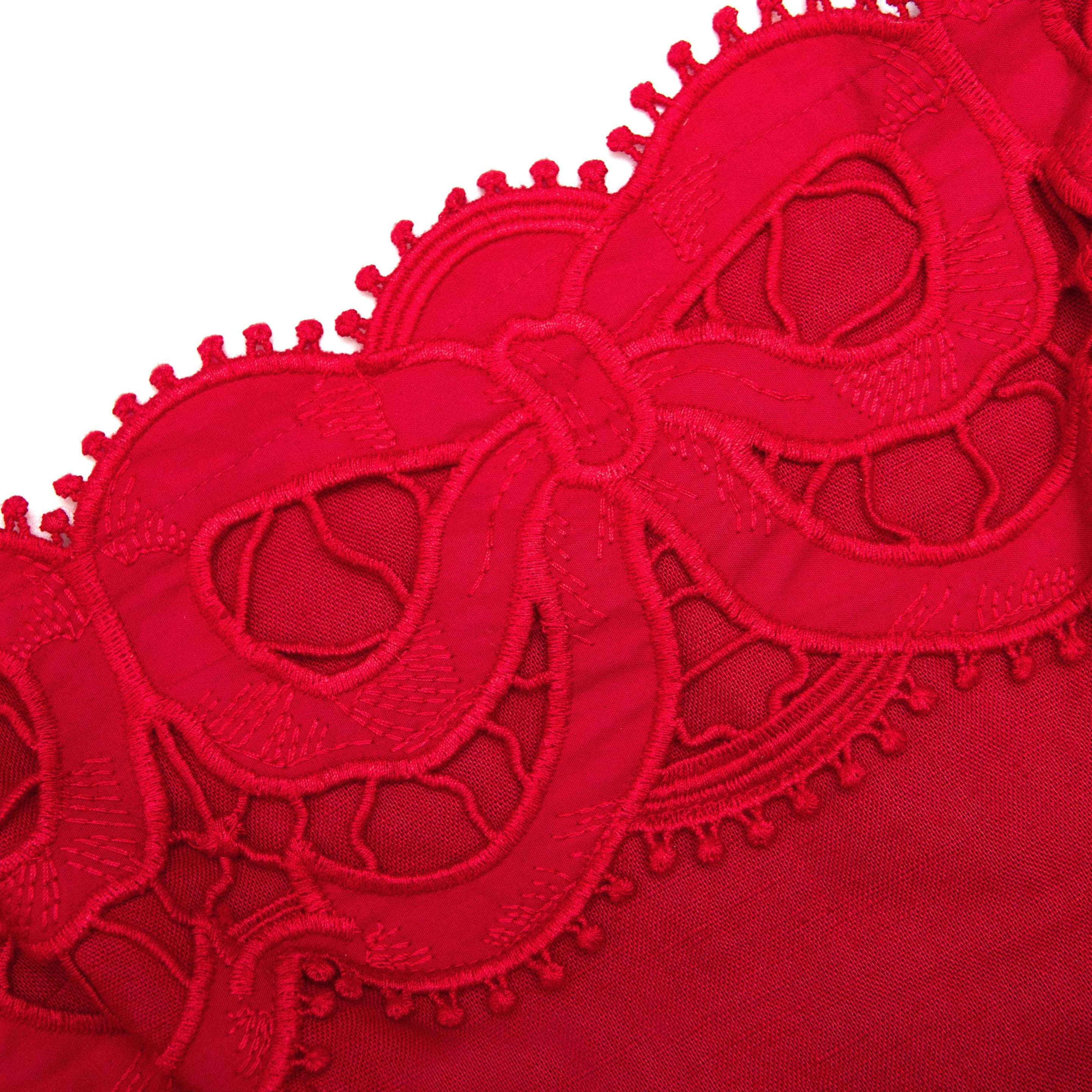 Red Linen Lace Insert Mini Dress - 5