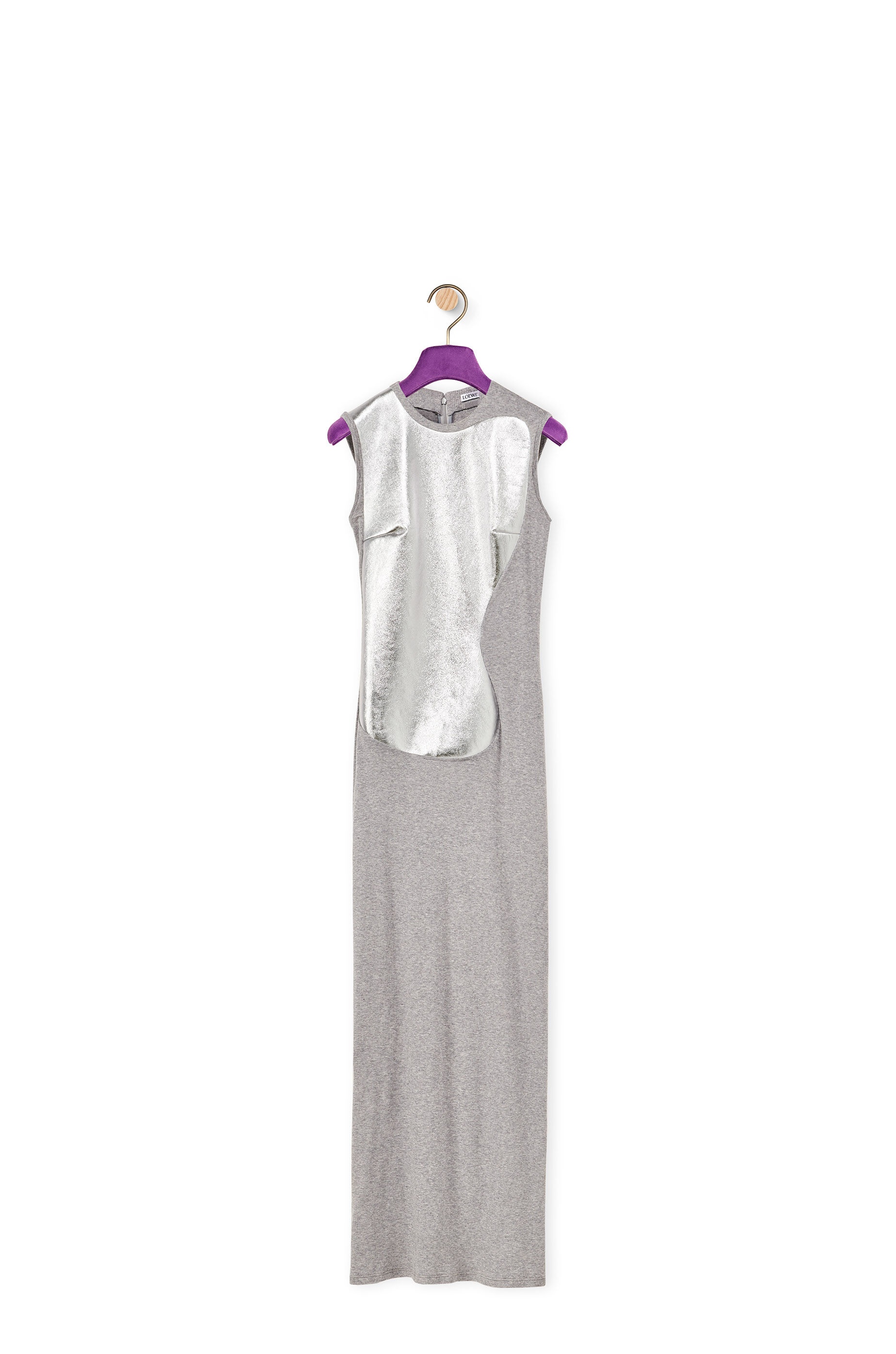 Leather panel long dress in cotton - 1