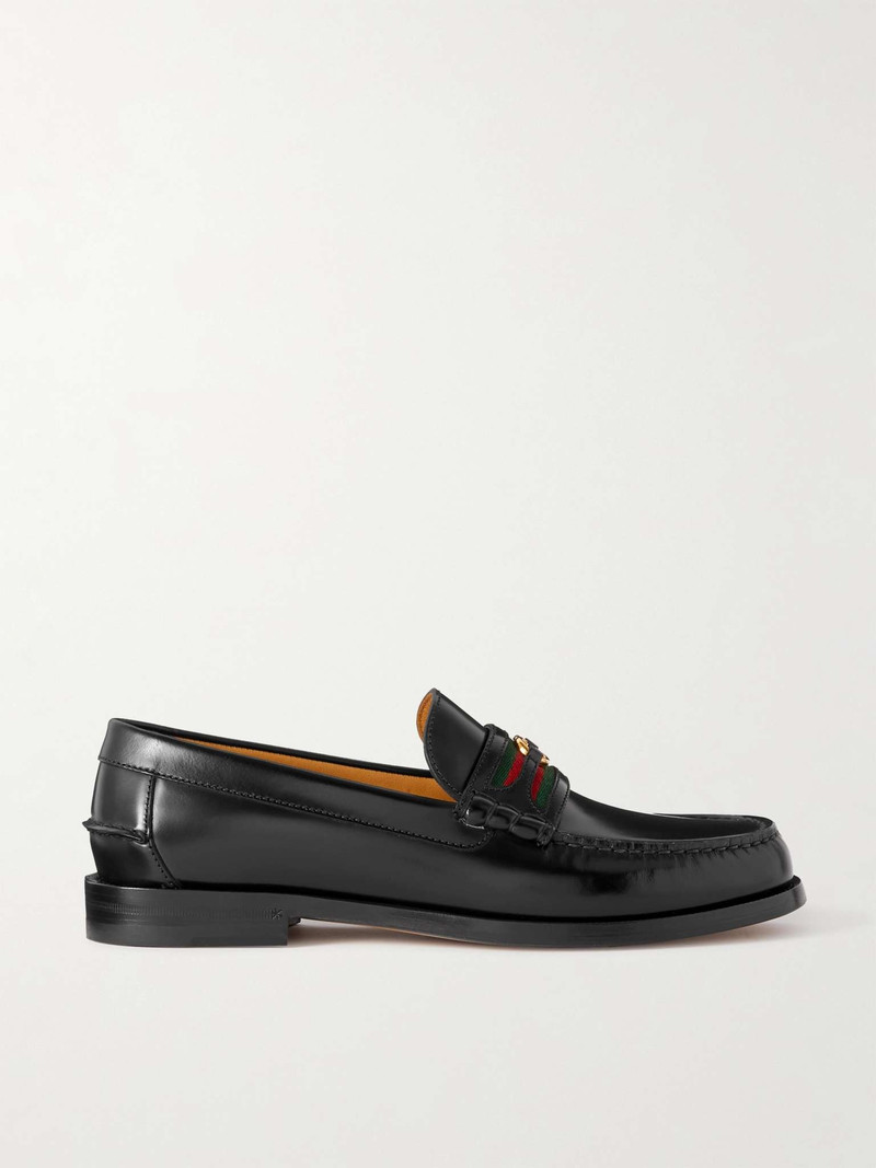 Kaveh Webbing-Trimmed Leather Loafers - 1