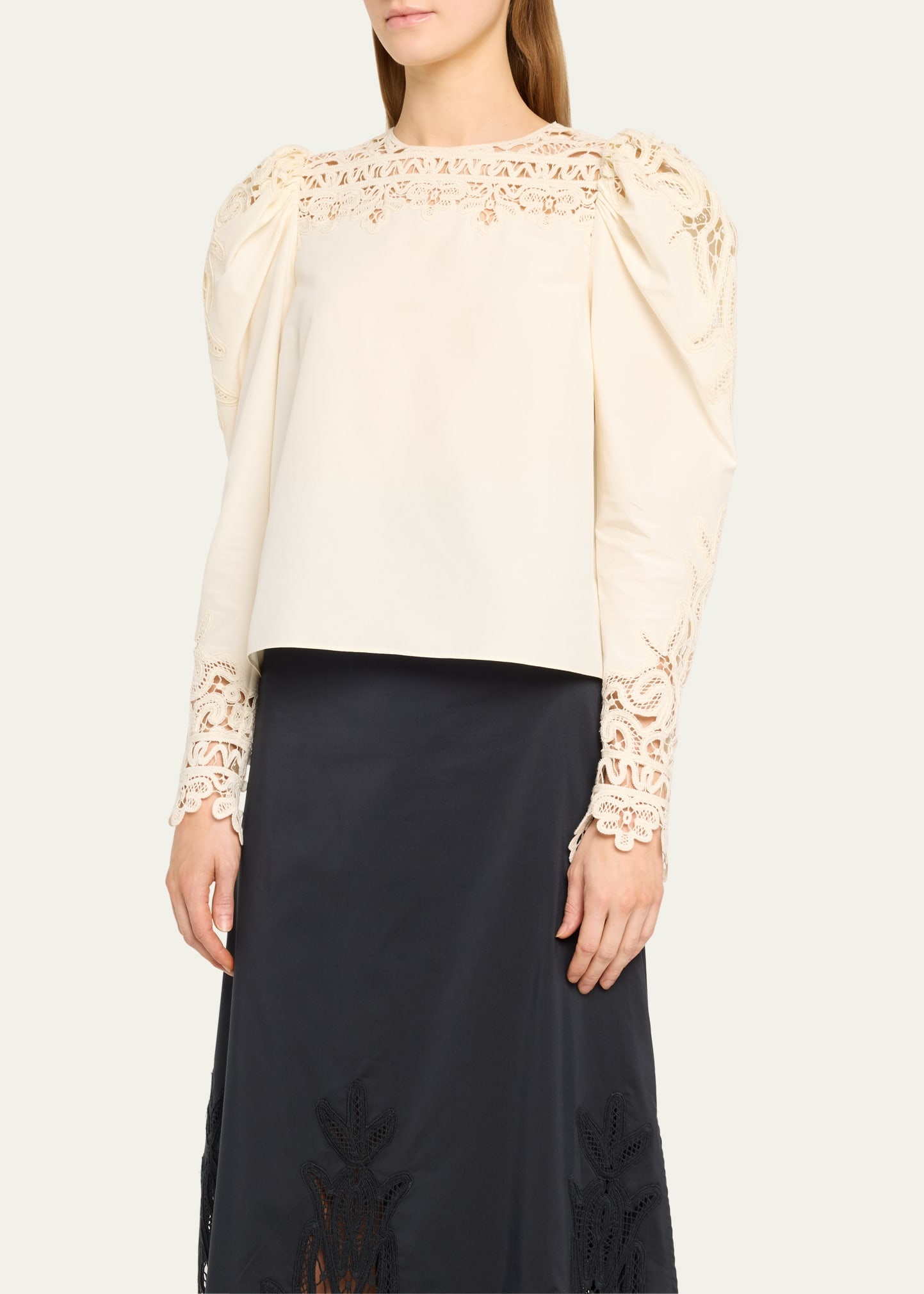 Aura Openwork Embroidered Cotton Silk Blouse - 4