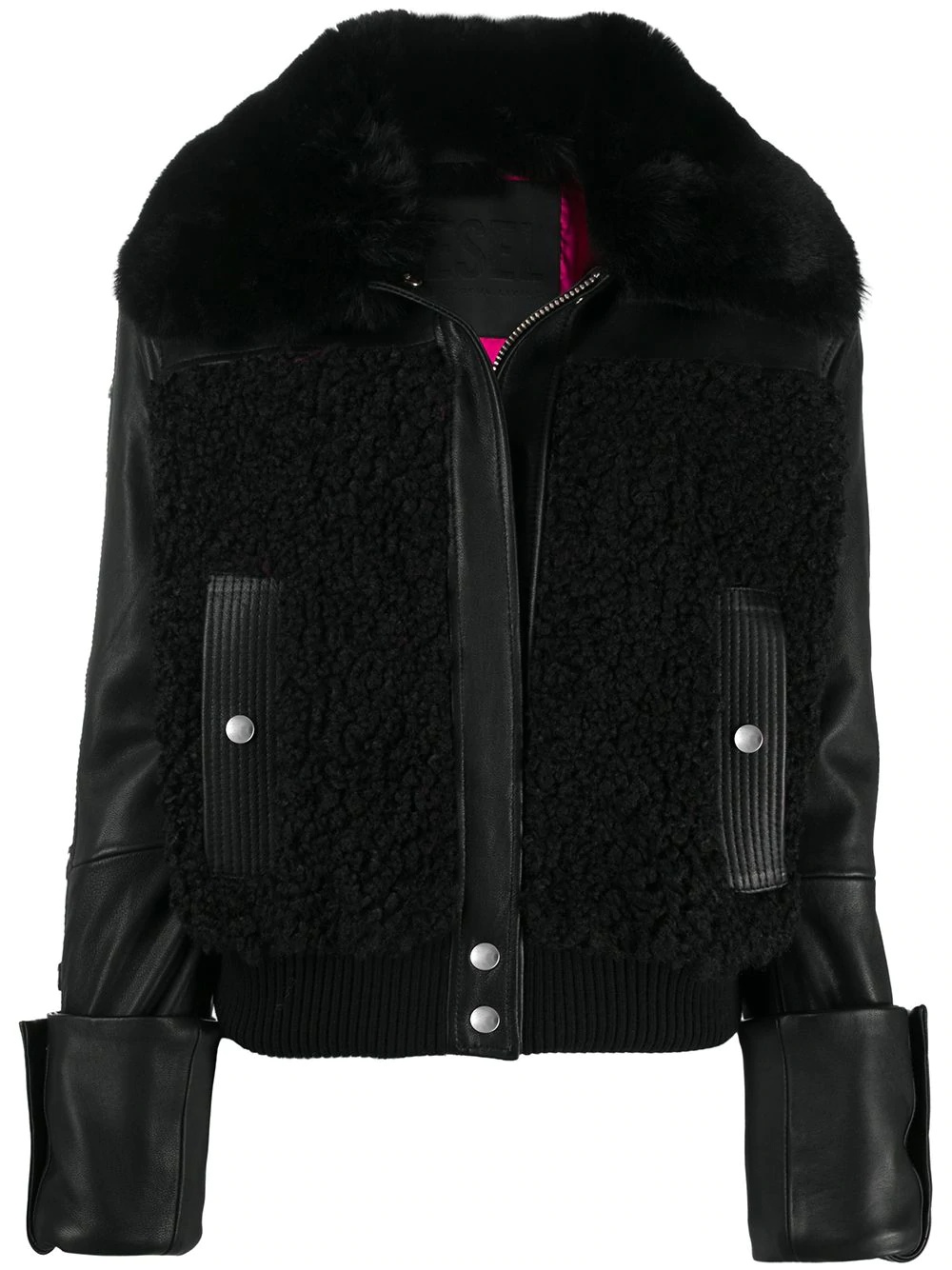 shearling panelled biker jacket - 1