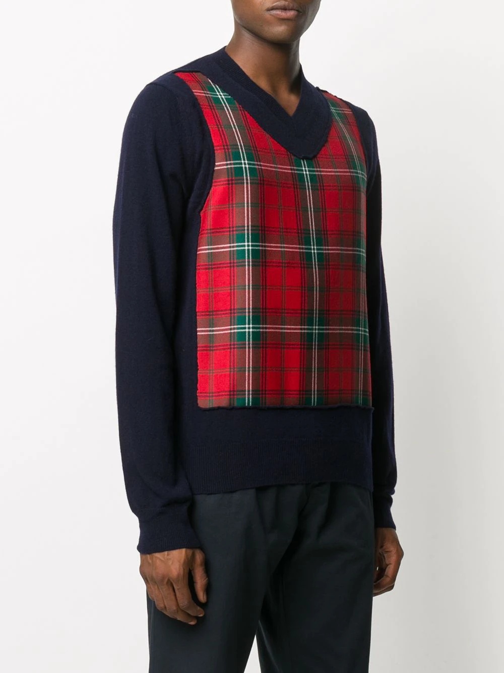 tartan check V-neck wool jumper - 3