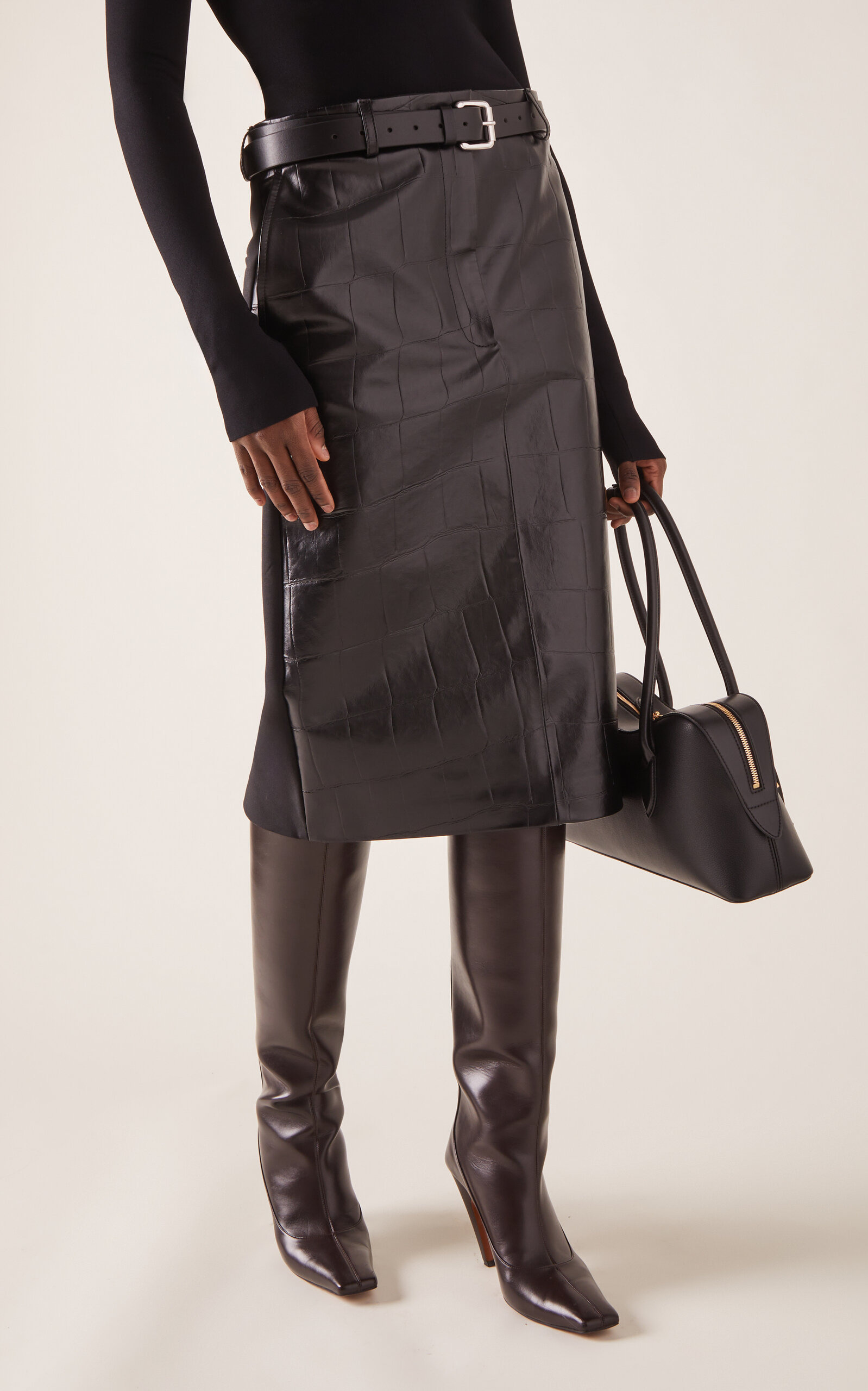 Croco Pencil Skirt black - 3