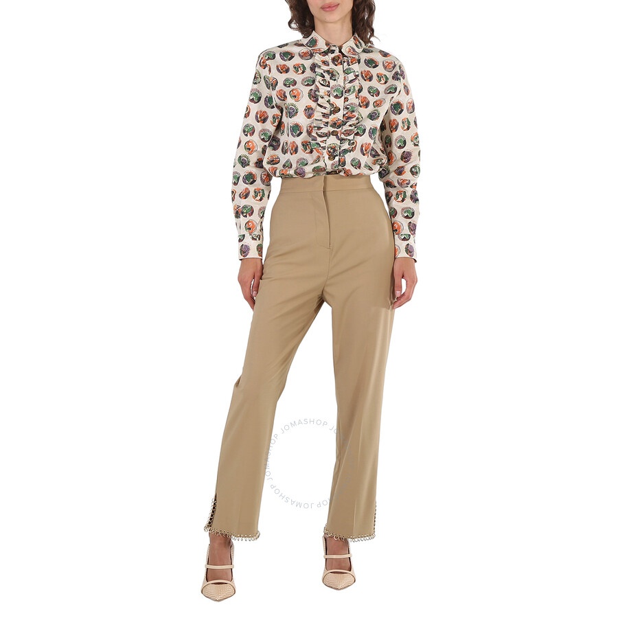 Burberry Ladies Ring-pierced Wool Trousers In Honey - 4