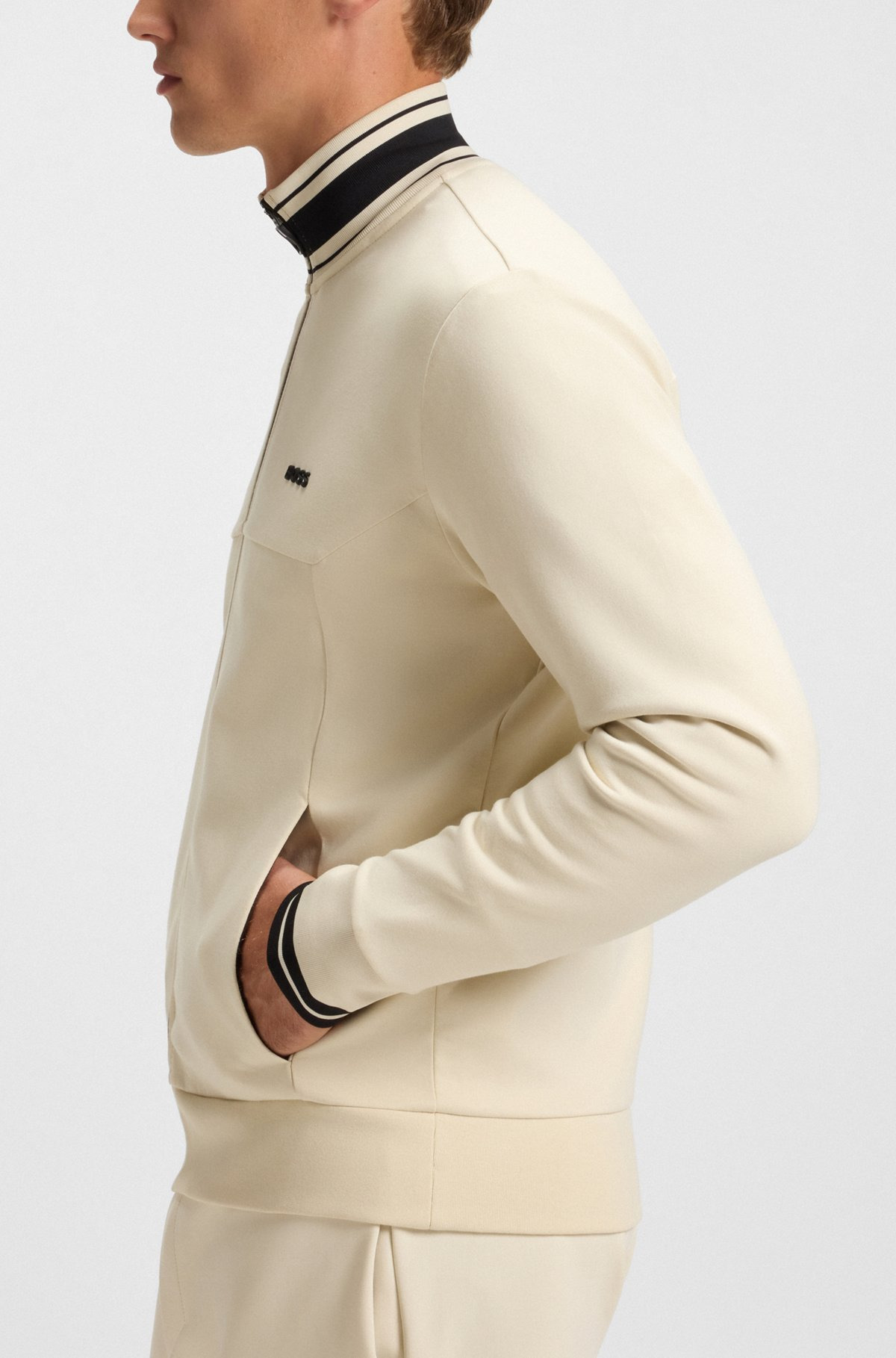 STRIPE-DETAIL ZIP-UP SWEATSHIRT IN A COTTON BLEND - 3