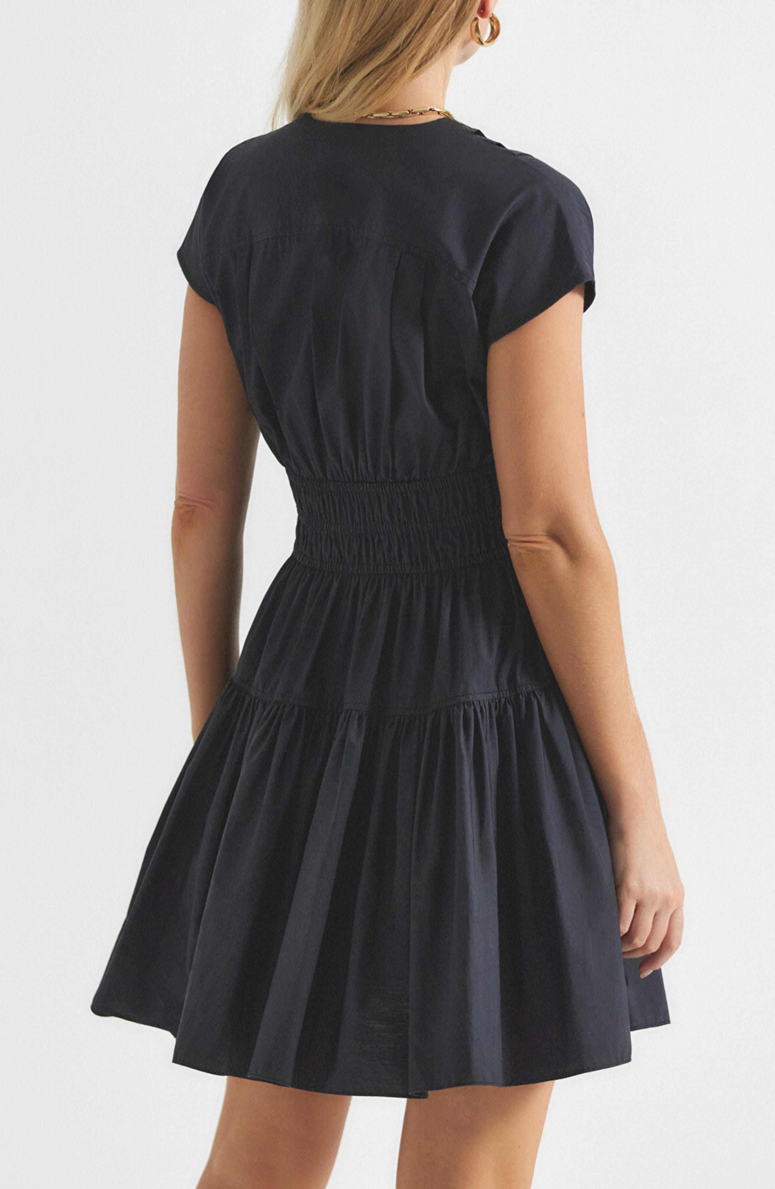 Derek Lam 10 Crosby Tora Shirred Waist Cotton Dress in Black at Nordstrom - 2