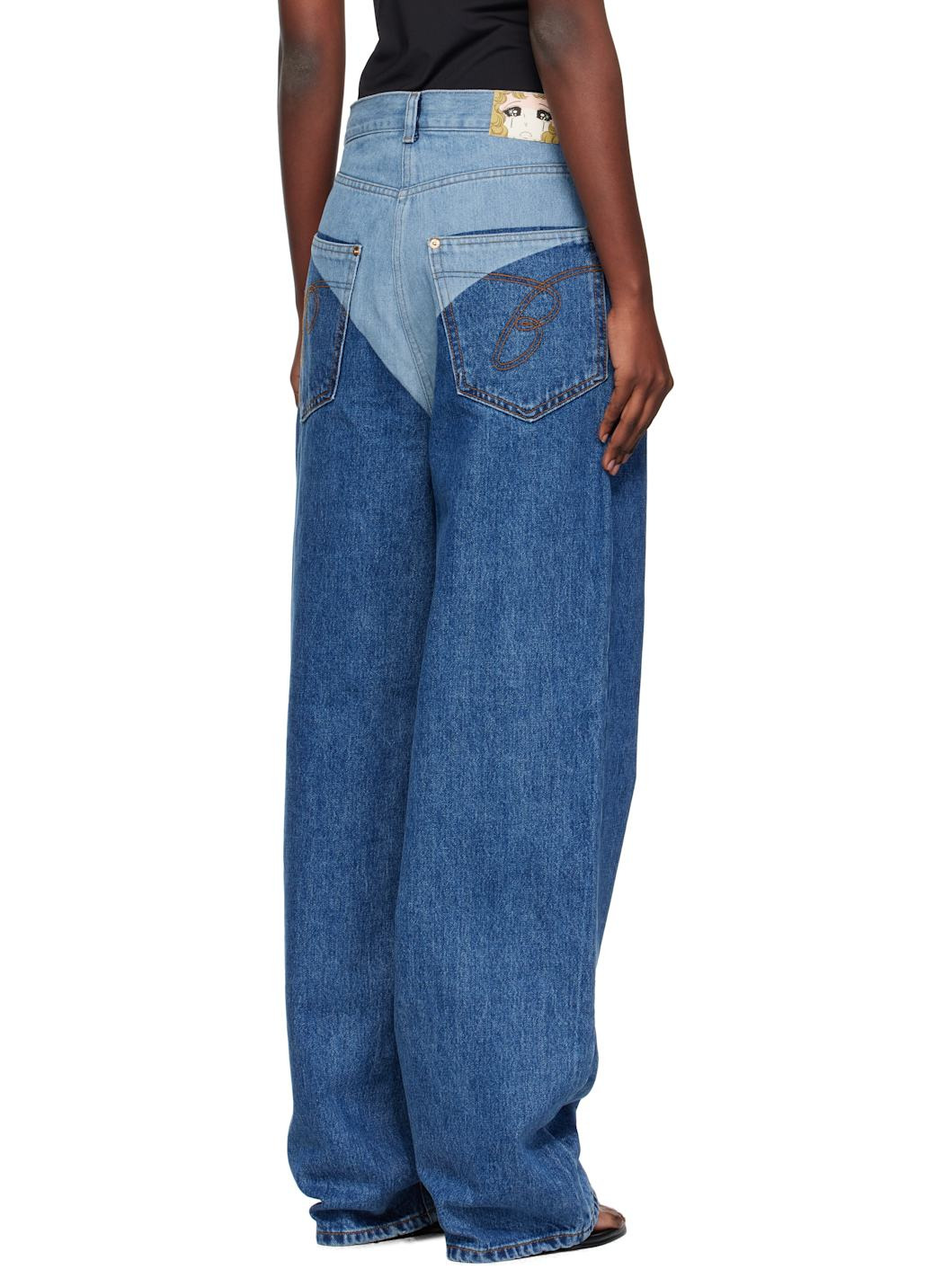 Blue Panty Printed Wide Jeans - 3