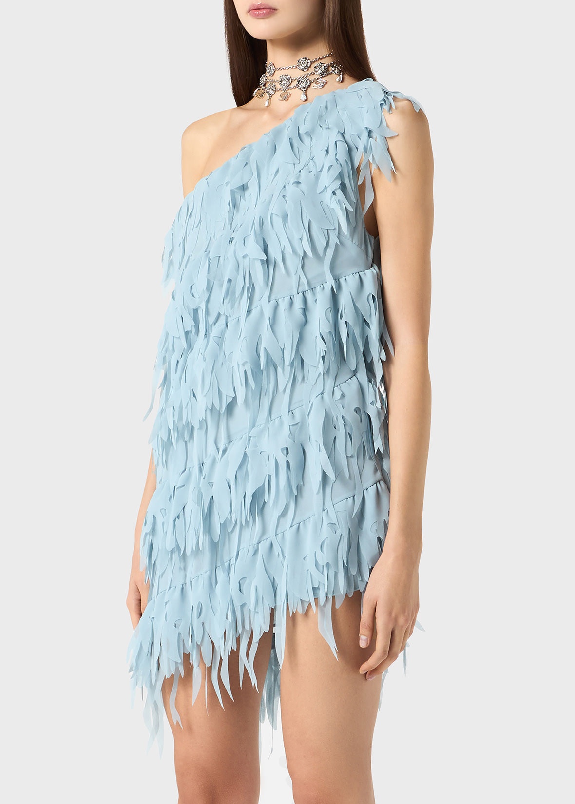 ASYMMETRIC DRESS IN GEORGETTE WITH FRINGES - 5