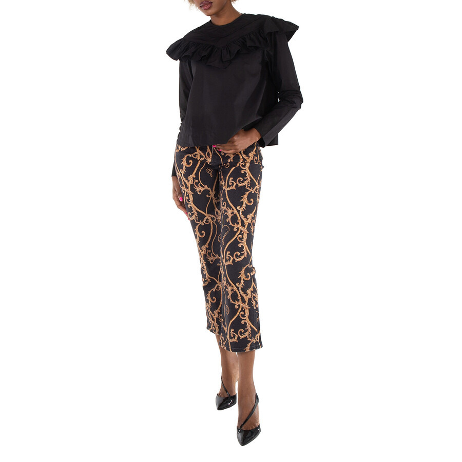 Ganni Cotton Poplin Frill Blouse In Black - 2