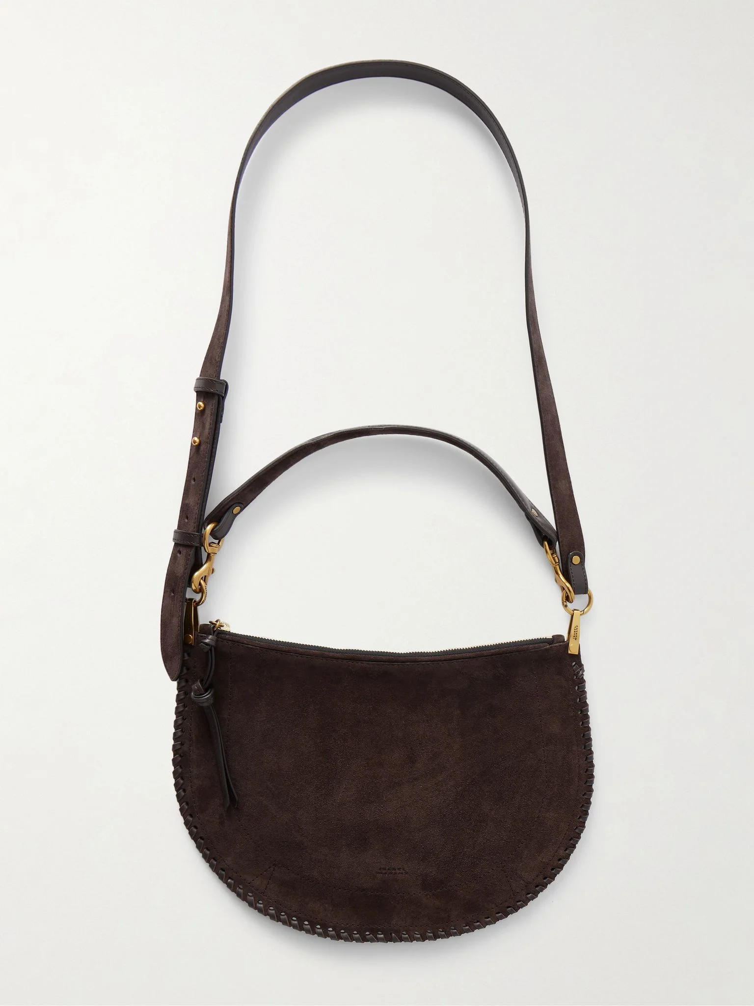 Oskan Soft Zipped leather-trimmed suede shoulder bag Dark brown - 1